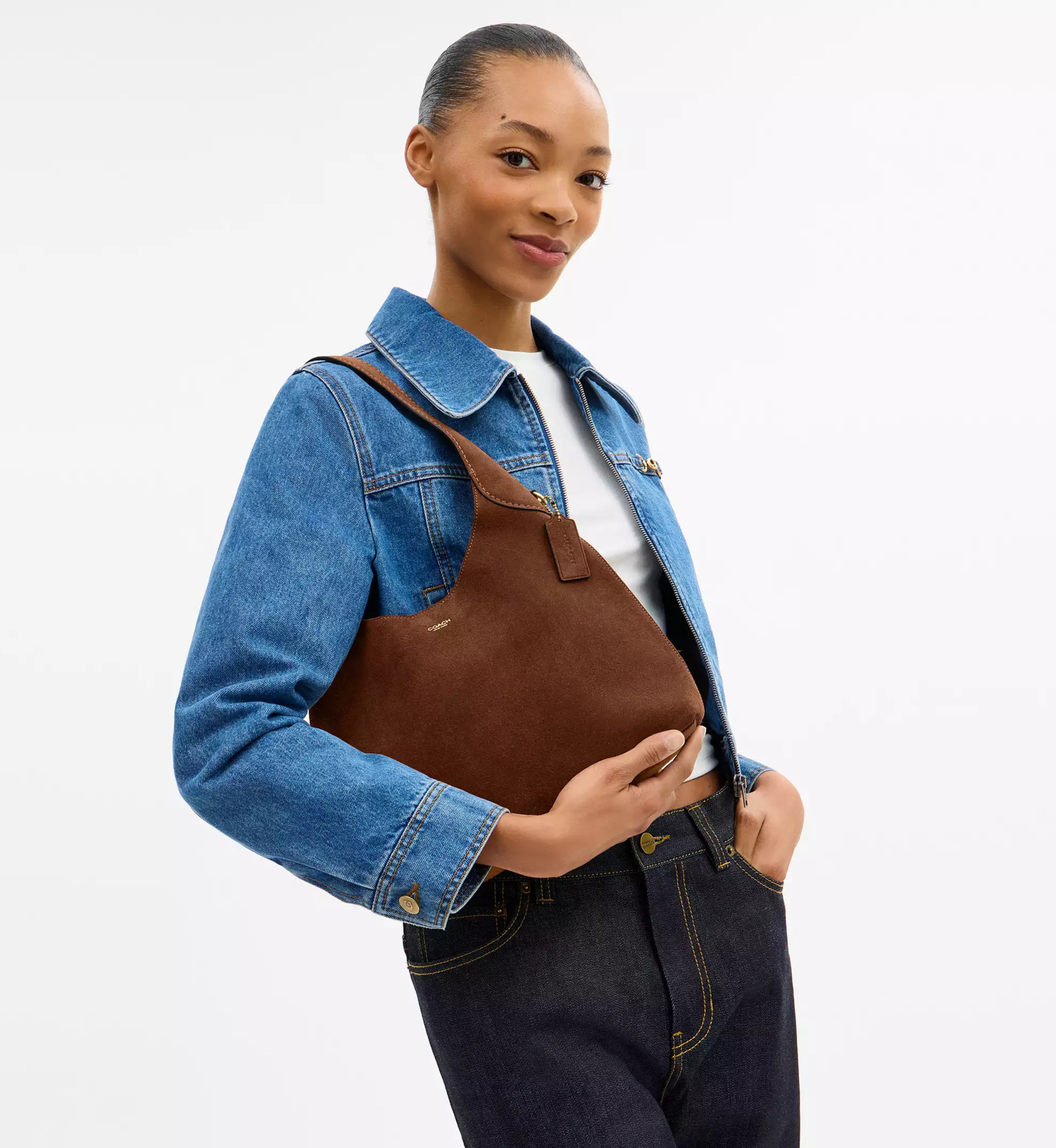 Coach Brooklyn Shoulder Bag 28 'Suede Brass Warm Brown'