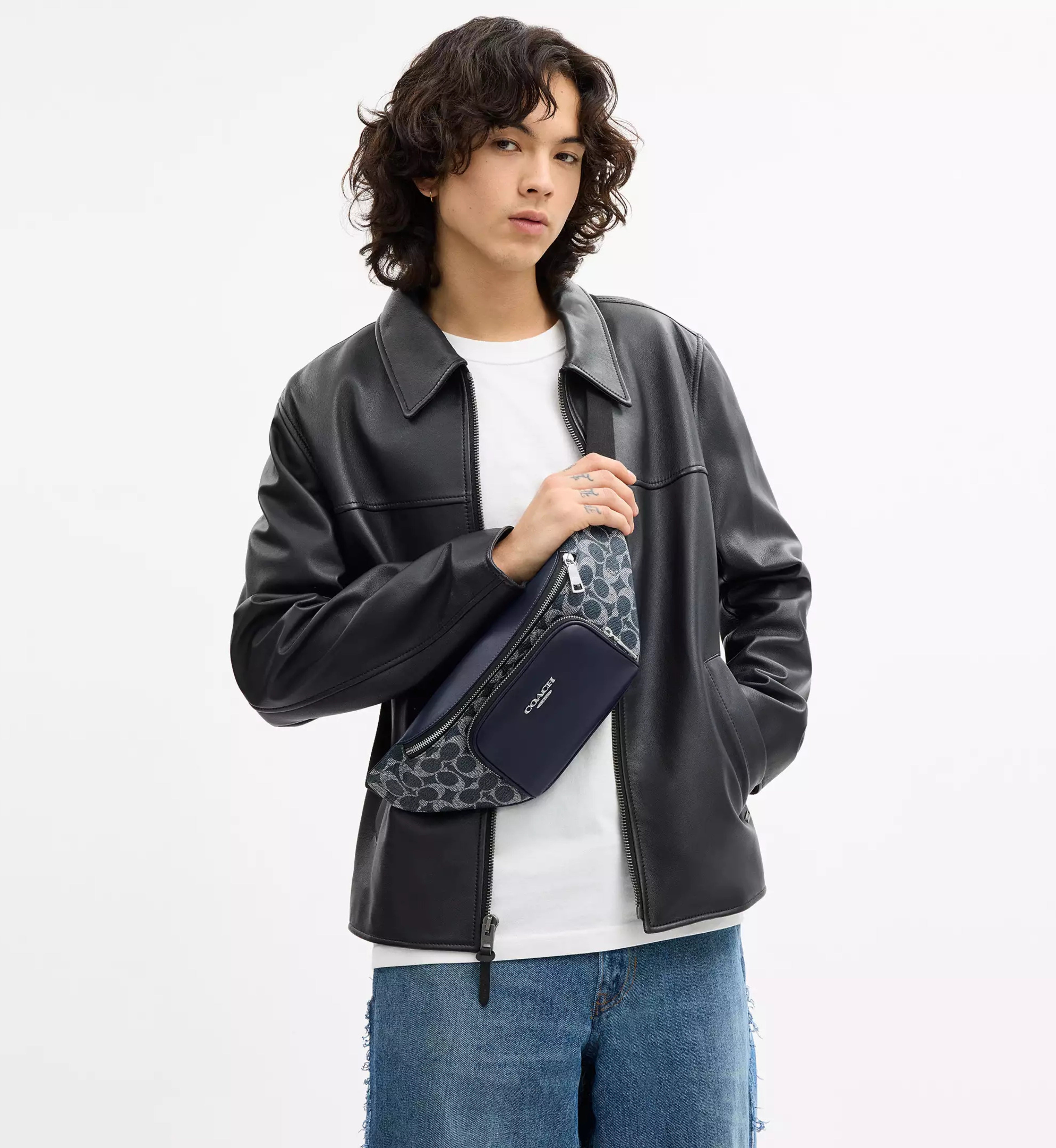 Coach Racer Small Belt Bag In Signature Canvas 'Signature Canvas Silver Denim Chalk'