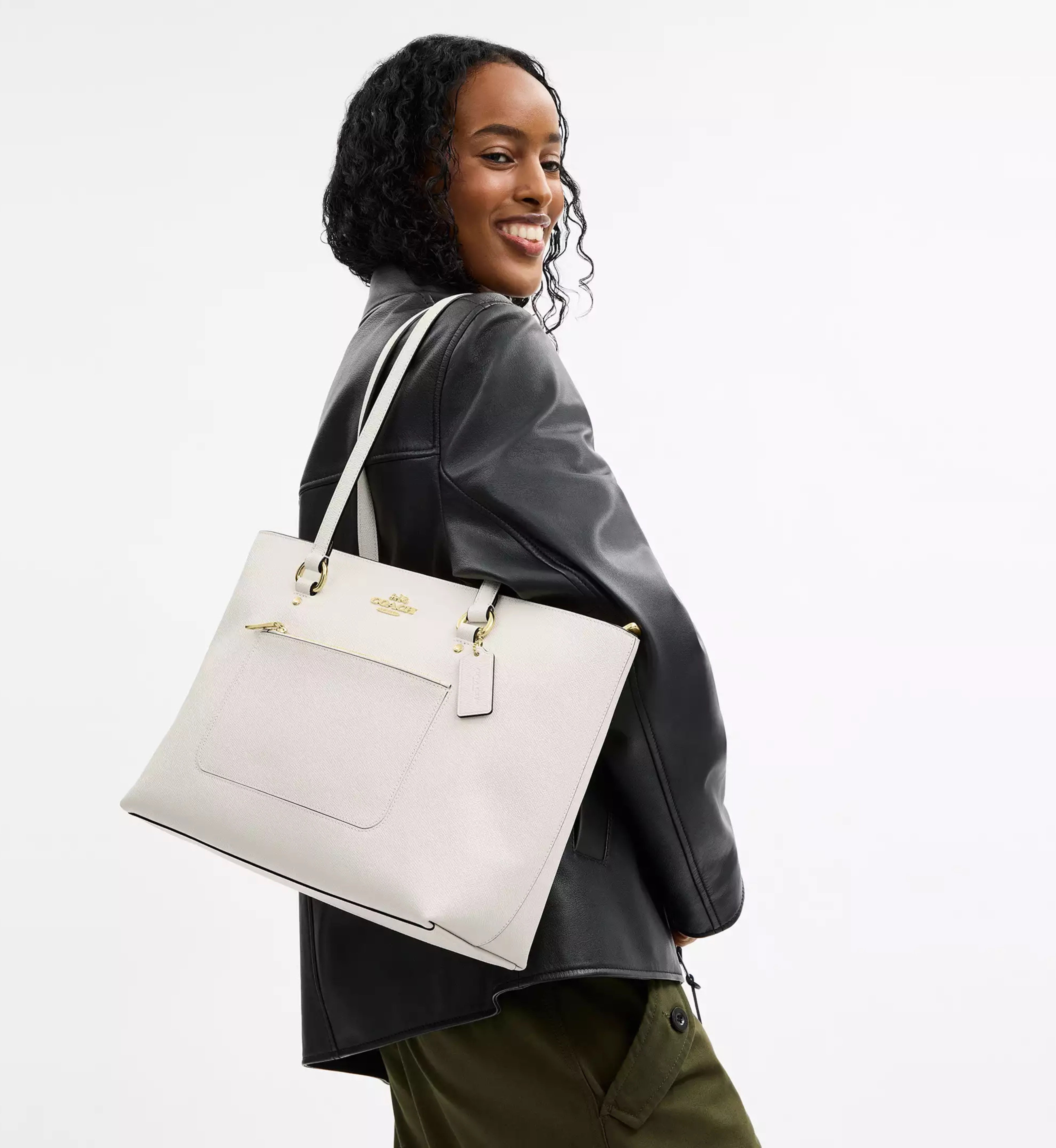 Coach Station Tote Bag 'Crossgrain Leather Gold Chalk'