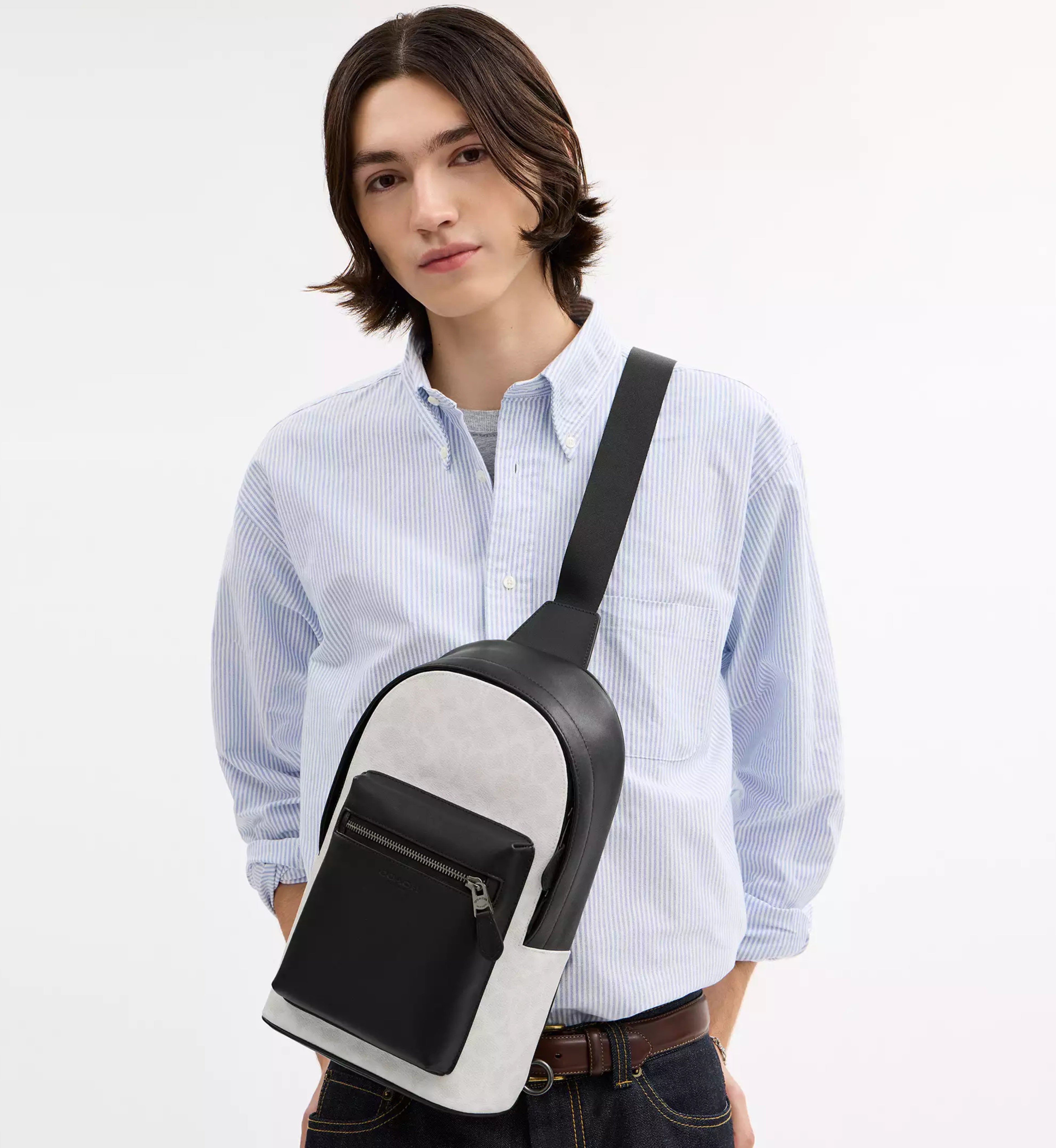 Coach West Pack In Signature Canvas 'Signature Canvas Gunmetal Chalk Black'