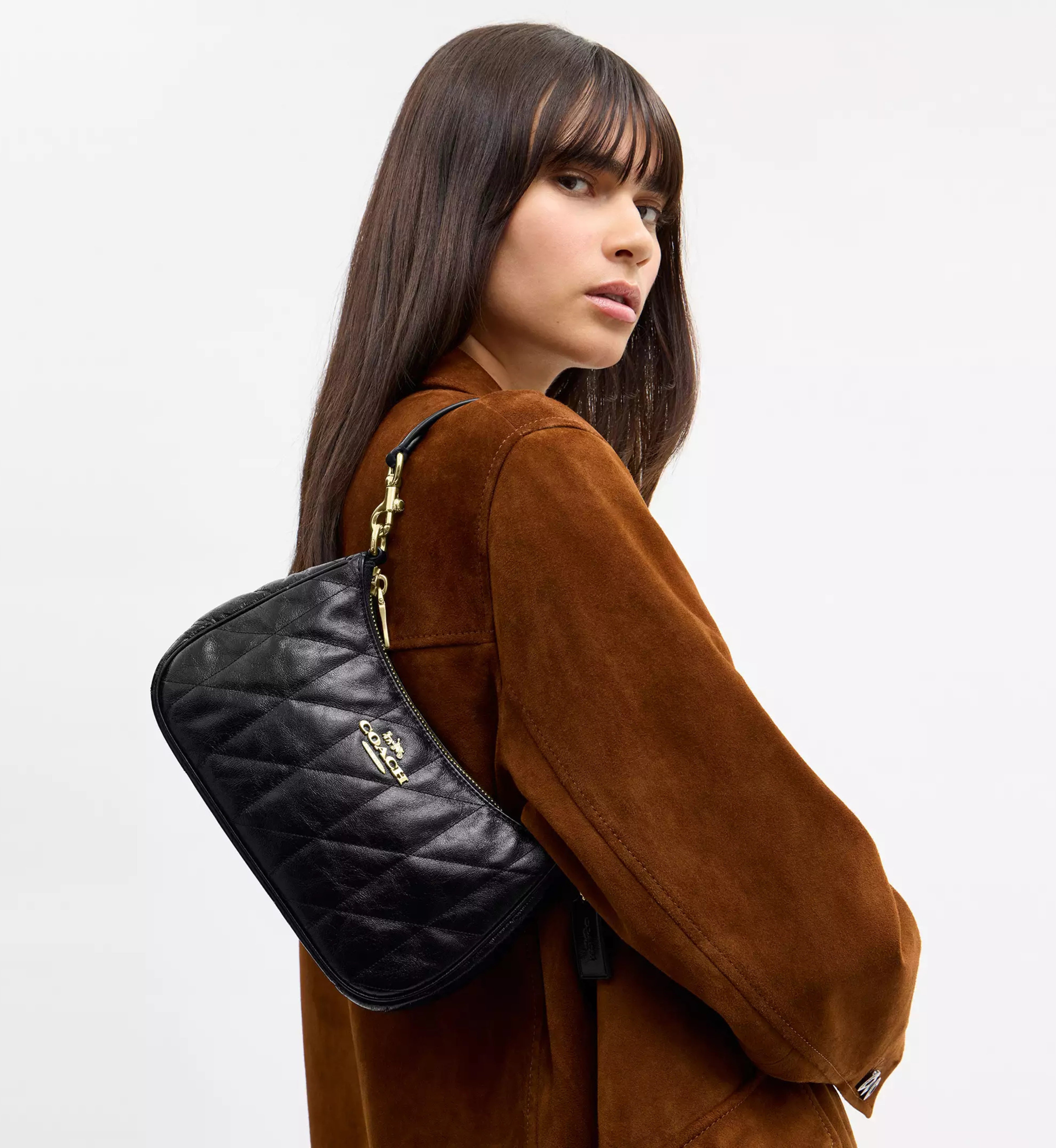 Coach Teri Shoulder Bag With Quilting 'Crinkle Leather Gold Black'