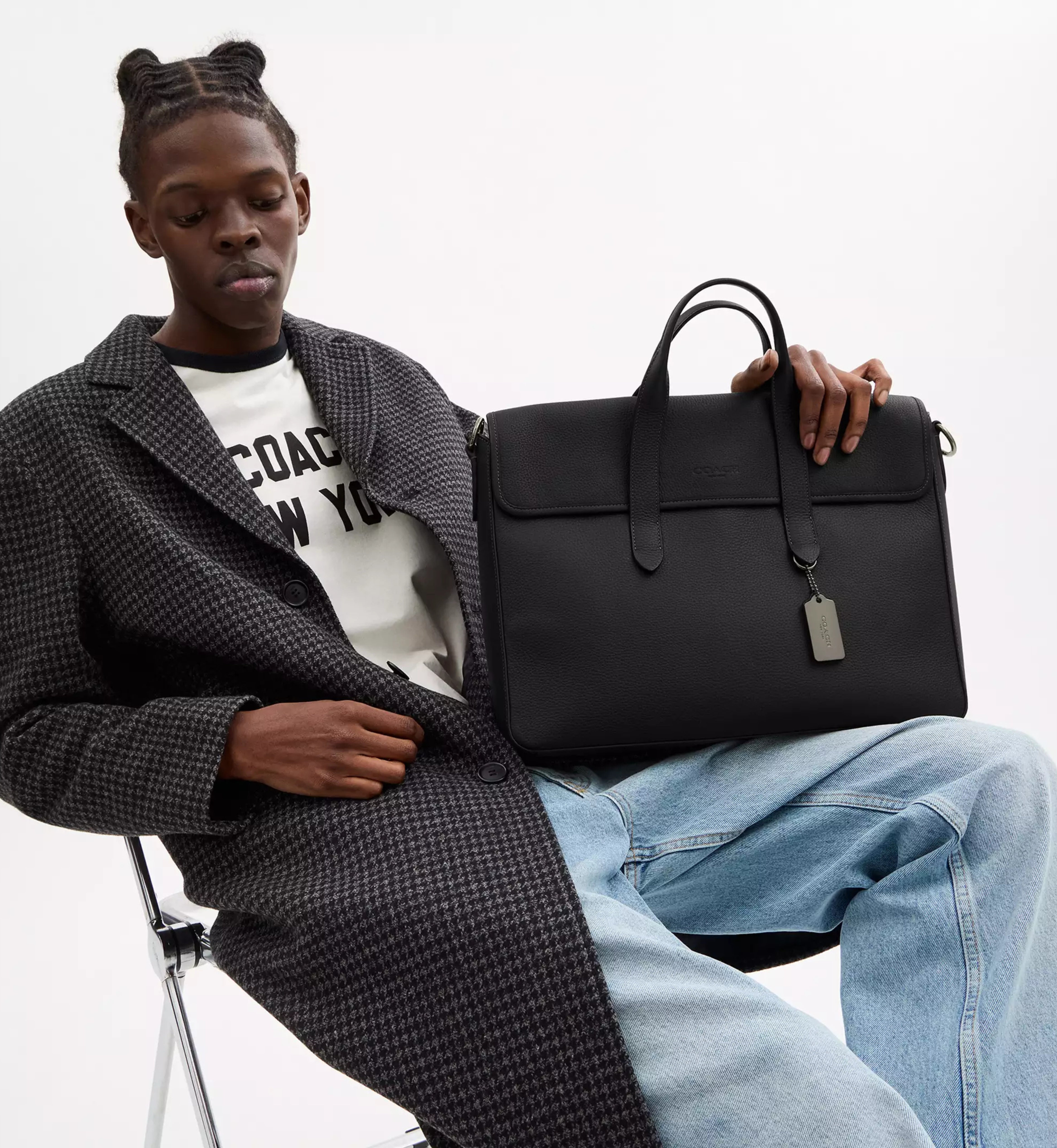 Coach Sullivan Portfolio Brief 'Pebbled Leather Gunmetal Black'