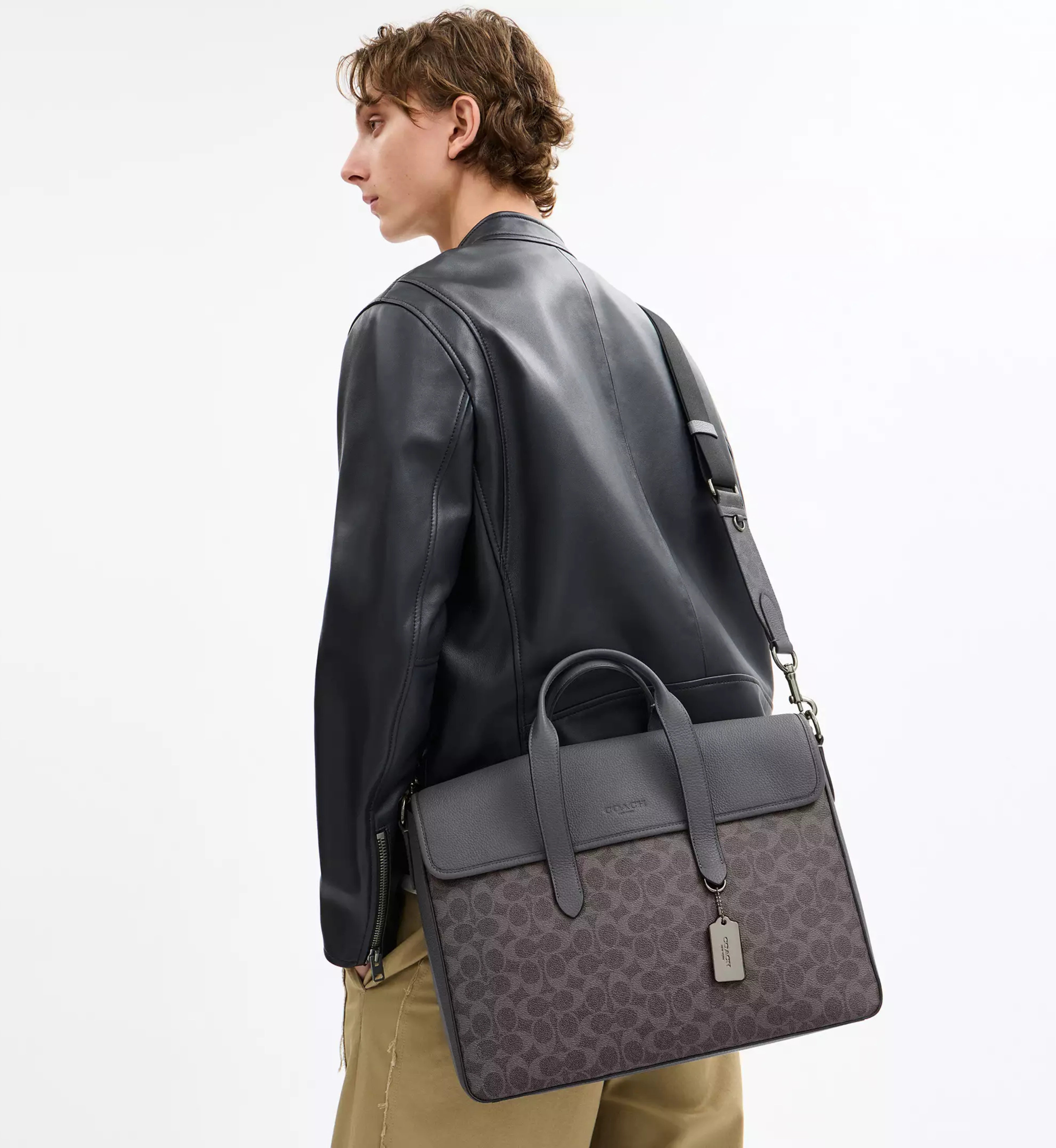 Coach Sullivan Portfolio Brief In Signature Canvas 'Signature Canvas Gunmetal Grey Charcoal'
