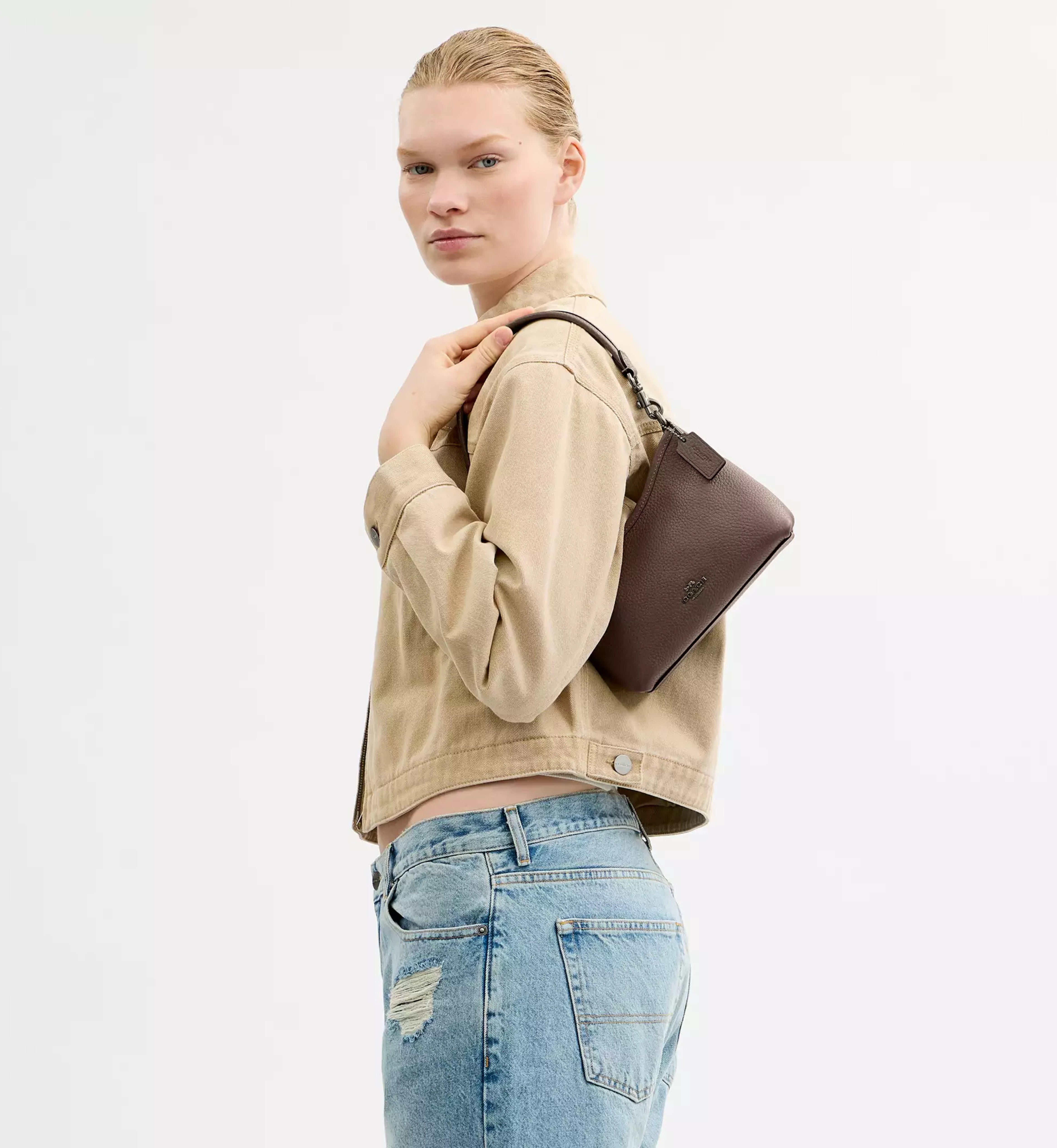 Coach Laurel Small Shoulder Bag 'Pebbled Leather Gunmetal Dark Stone'