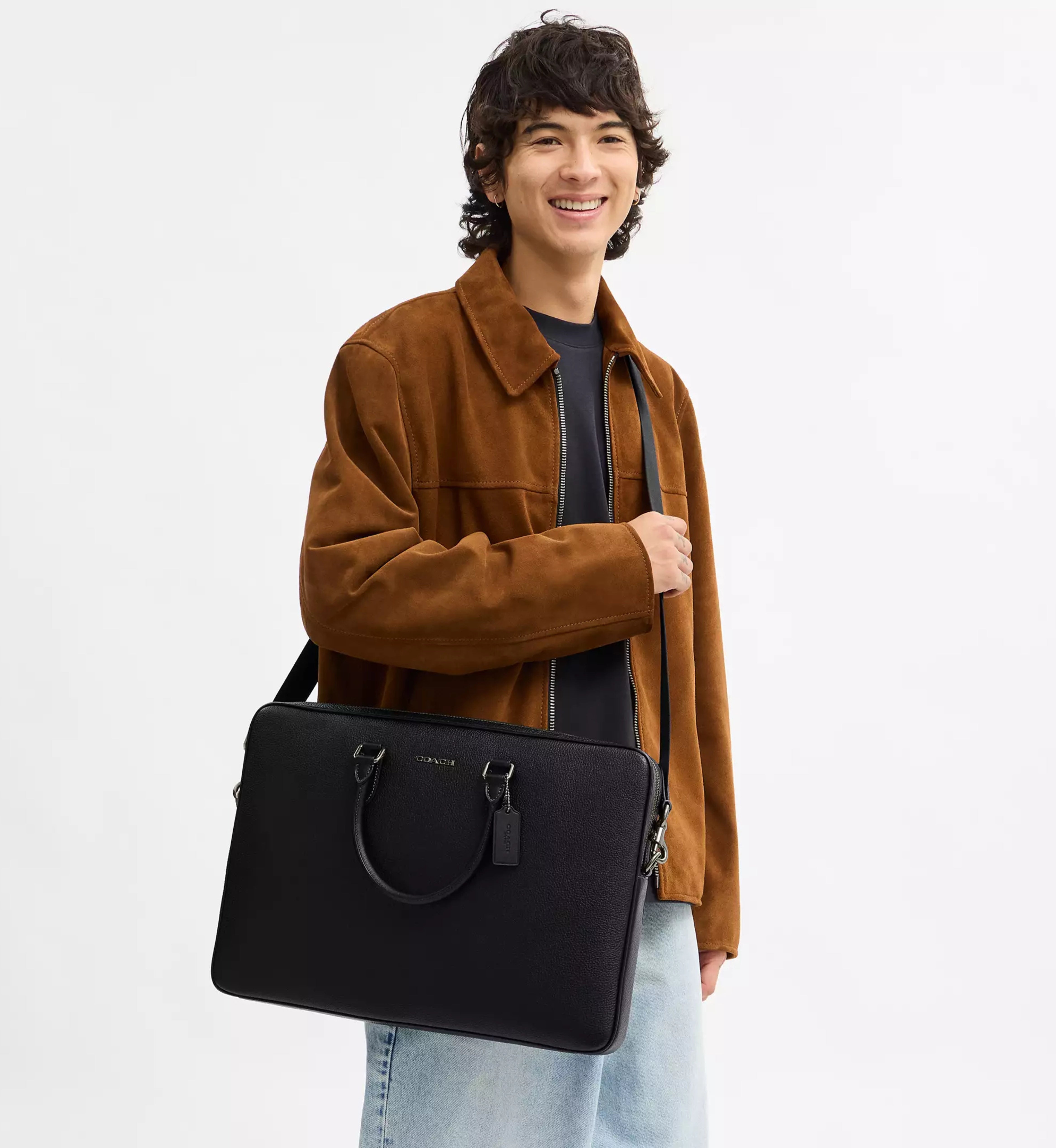 Coach Ethan Large Brief 'Pebbled Leather Gunmetal Black'