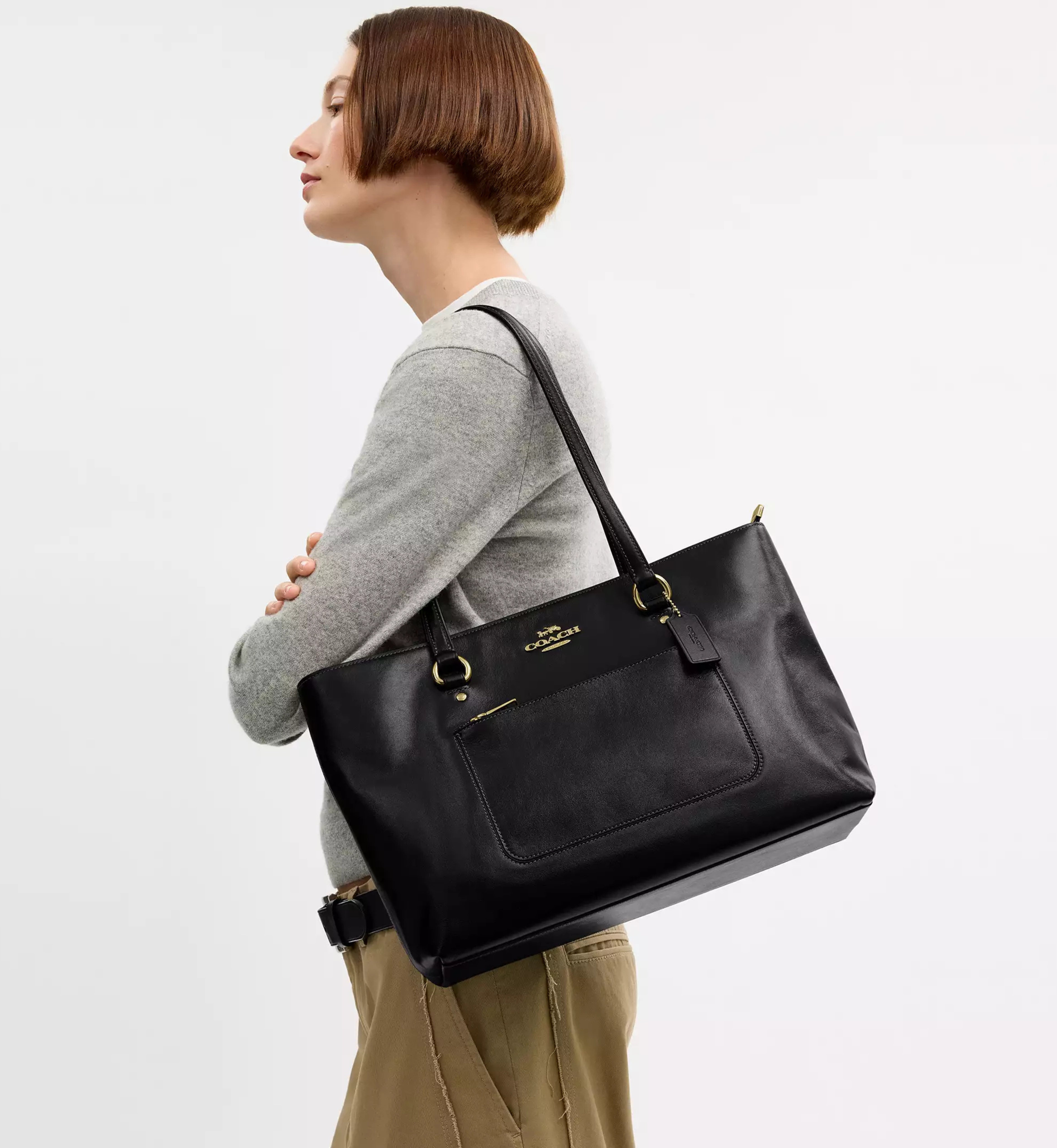 Coach Station Tote Bag 'Crinkle Leather Gold Black'