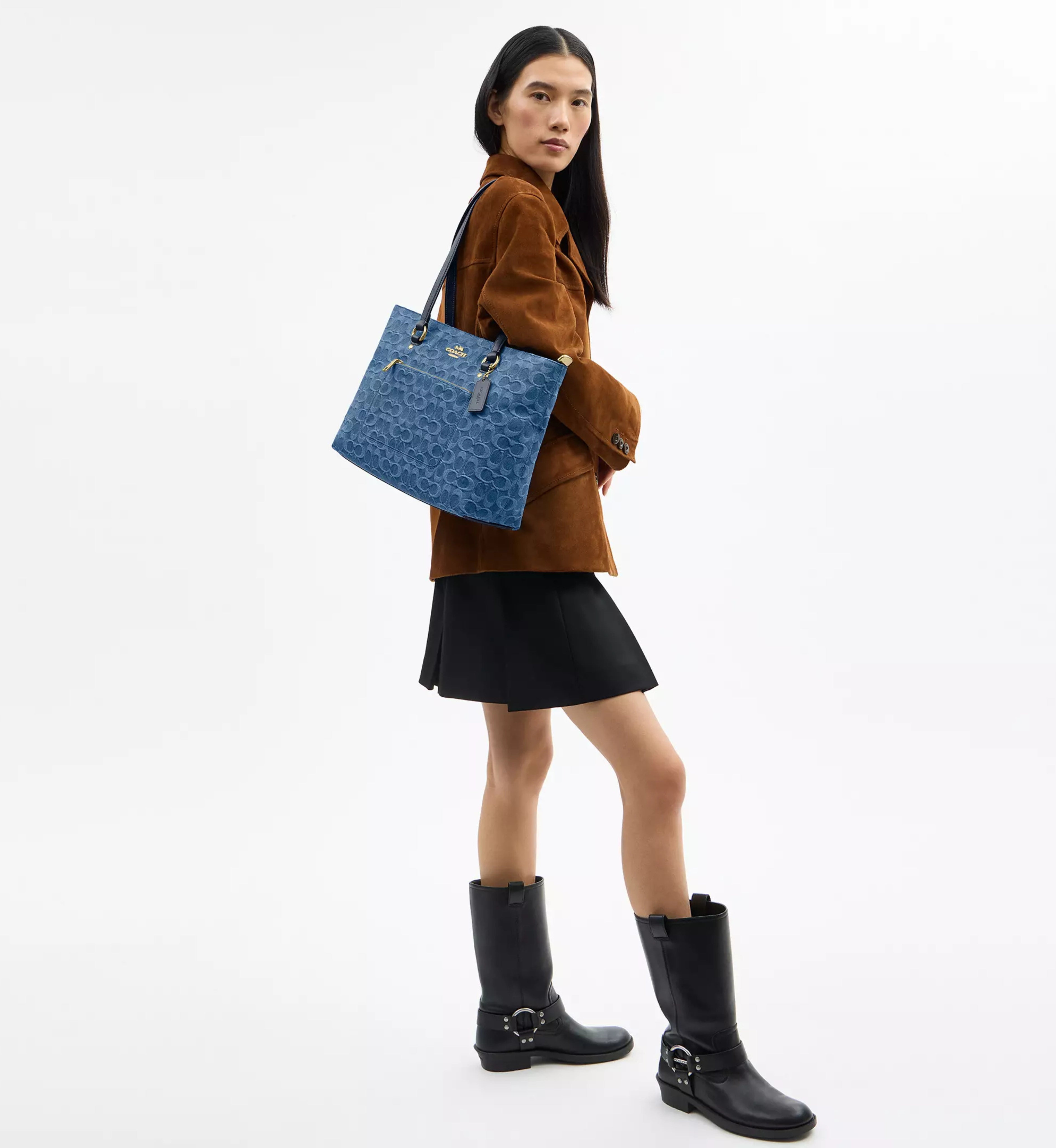 Coach Station Tote Bag In Signature Denim 'Denim Gold Indigo'