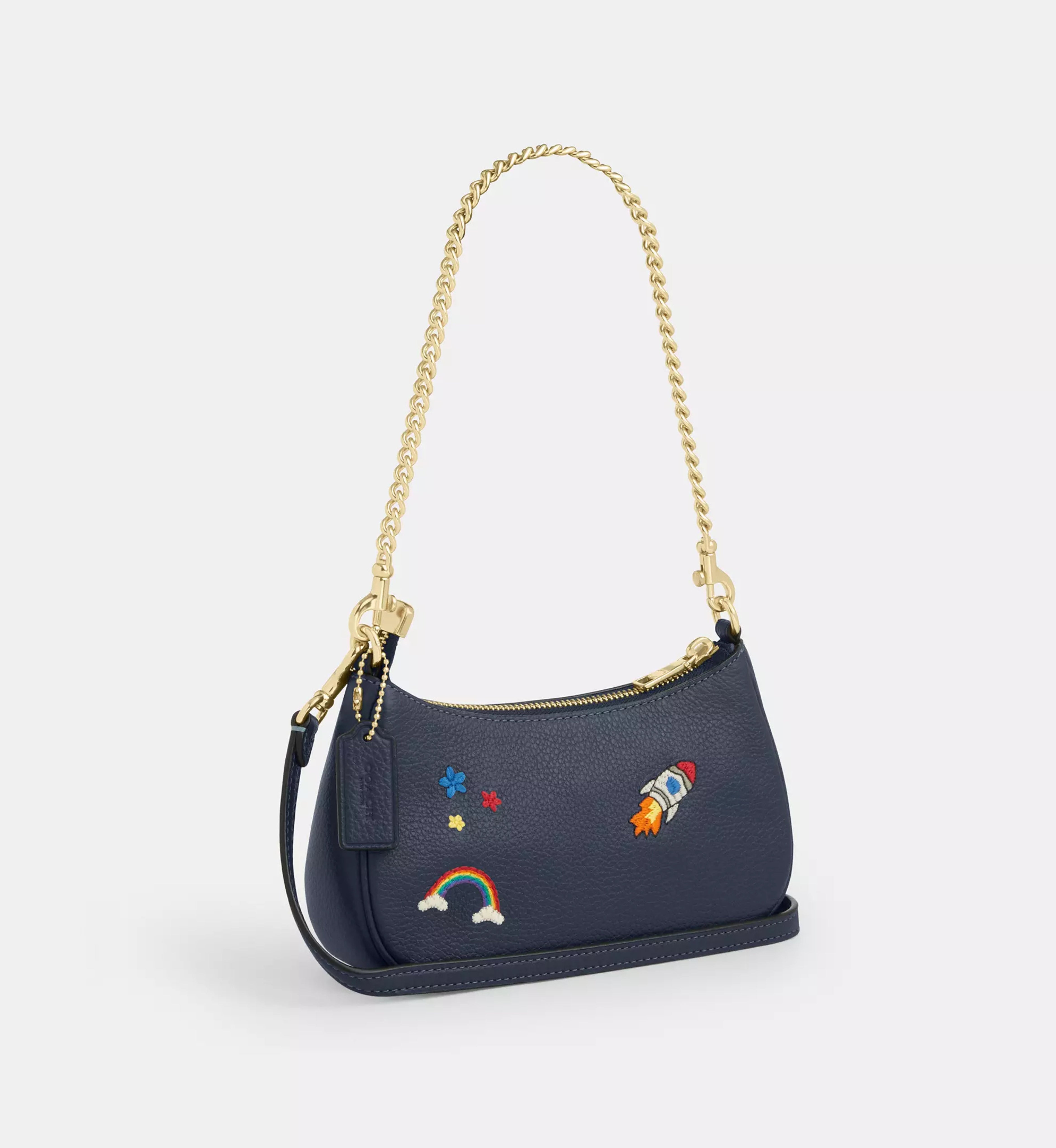 Coach Teri Mini Crossbody Bag With Embroidery 'Pebbled Leather Gold Dark Denim'