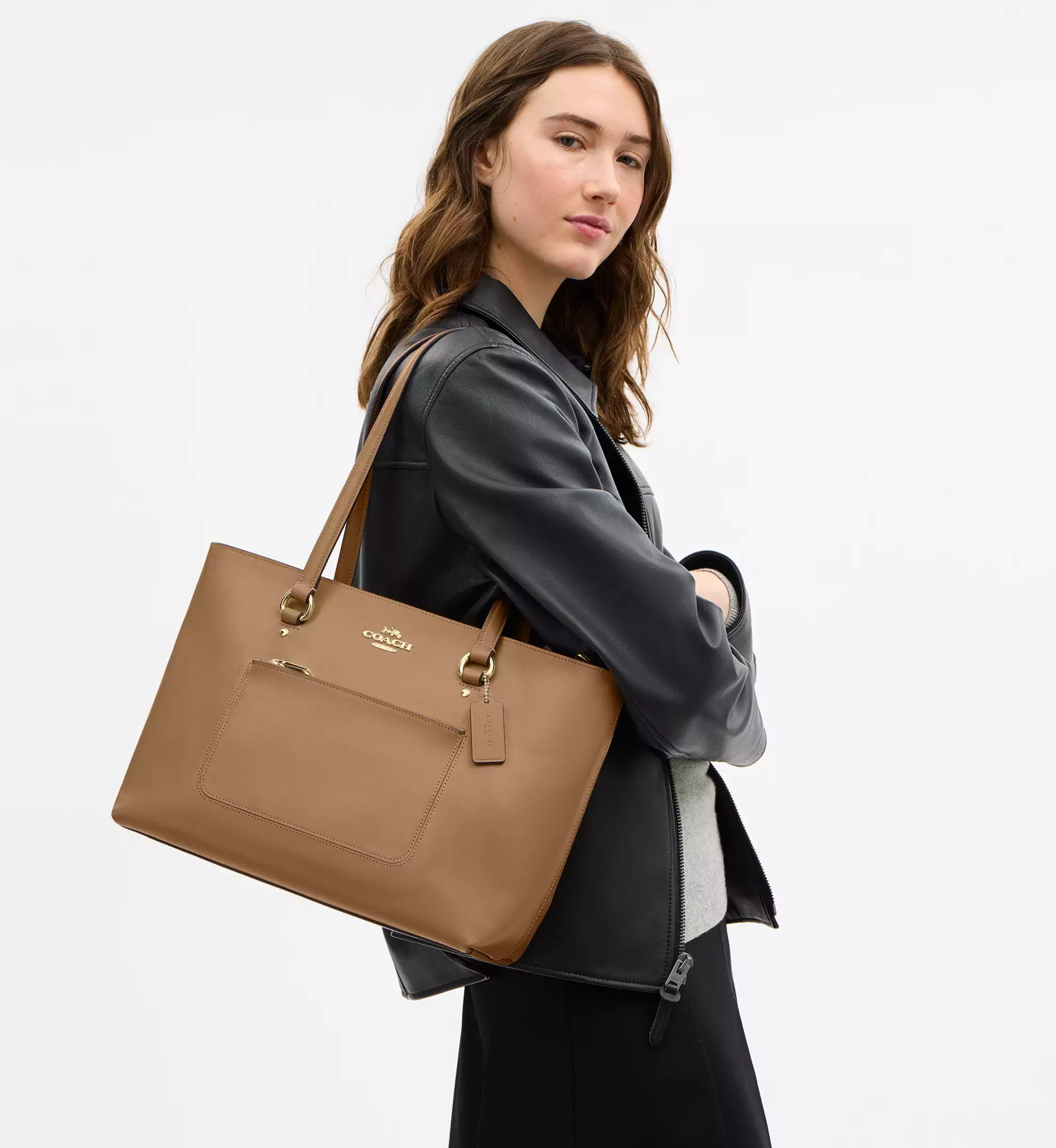 Coach Station Tote Bag 'Crinkle Leather Gold Sandy Beige'