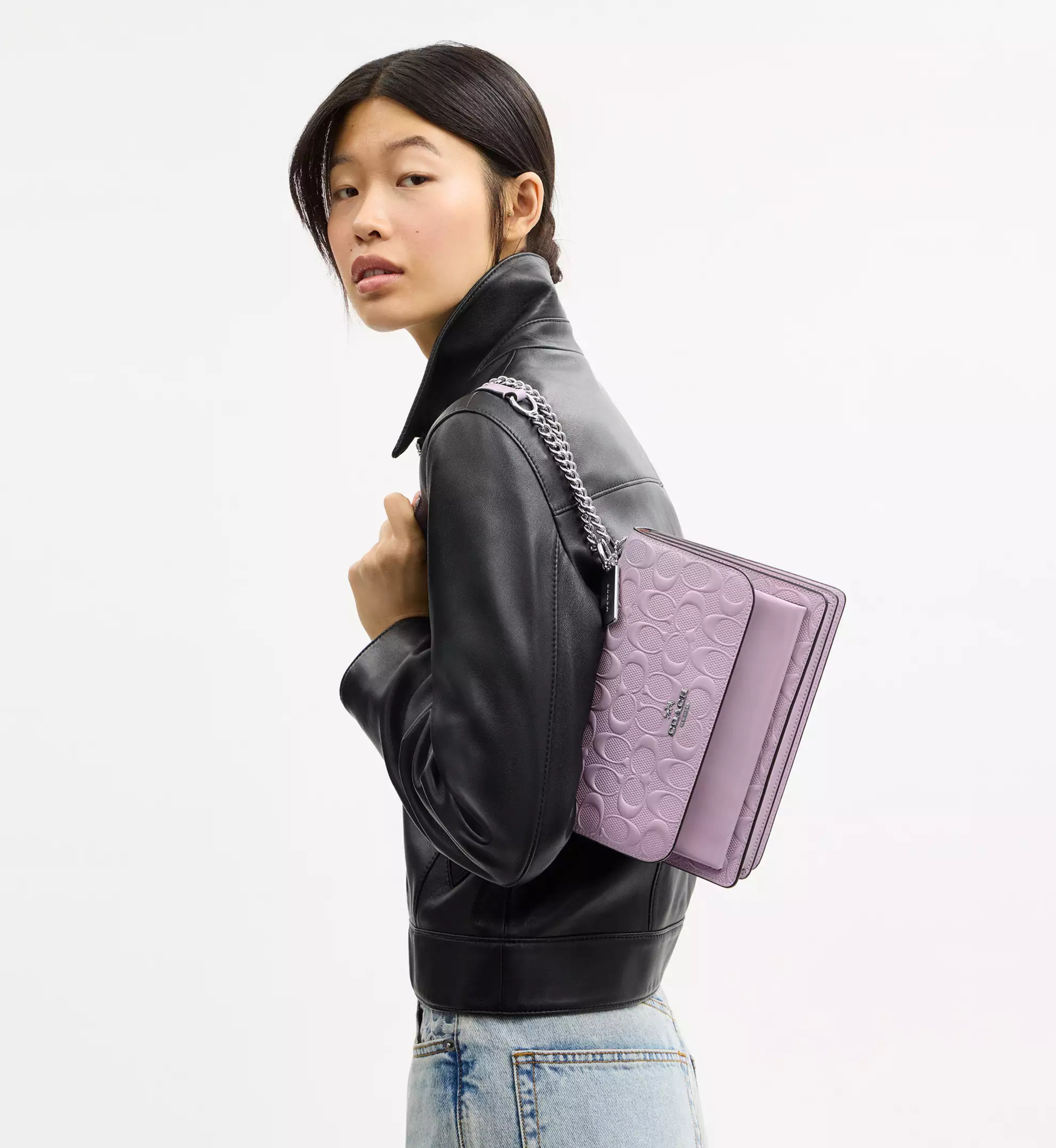 Coach Mini Klare Crossbody Bag In Signature Leather 'Patent leather Silver Light Violet'