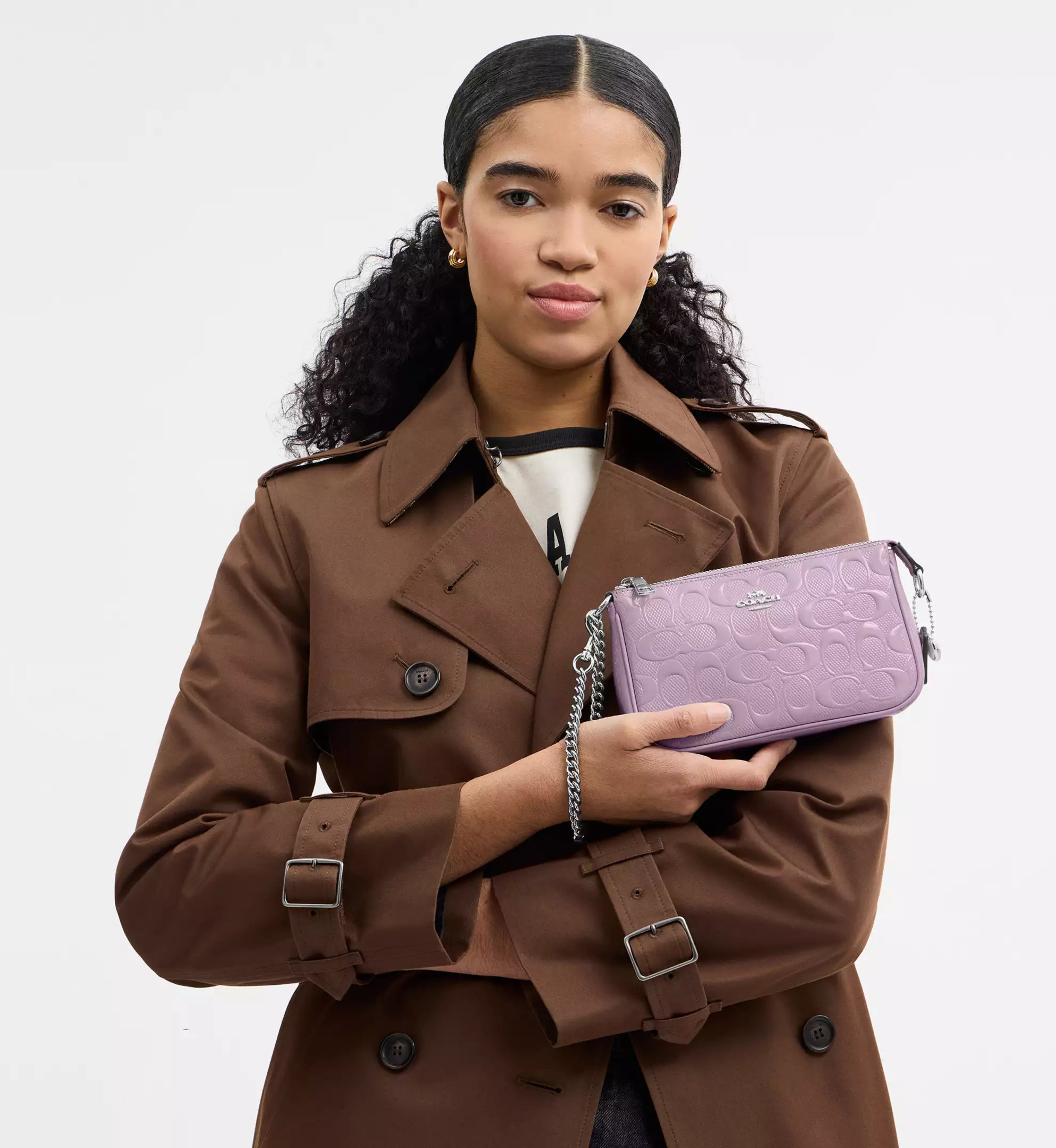 Coach Nolita 19 In Signature Leather With Heart Charm 'Patent Leather Silver Light Violet'