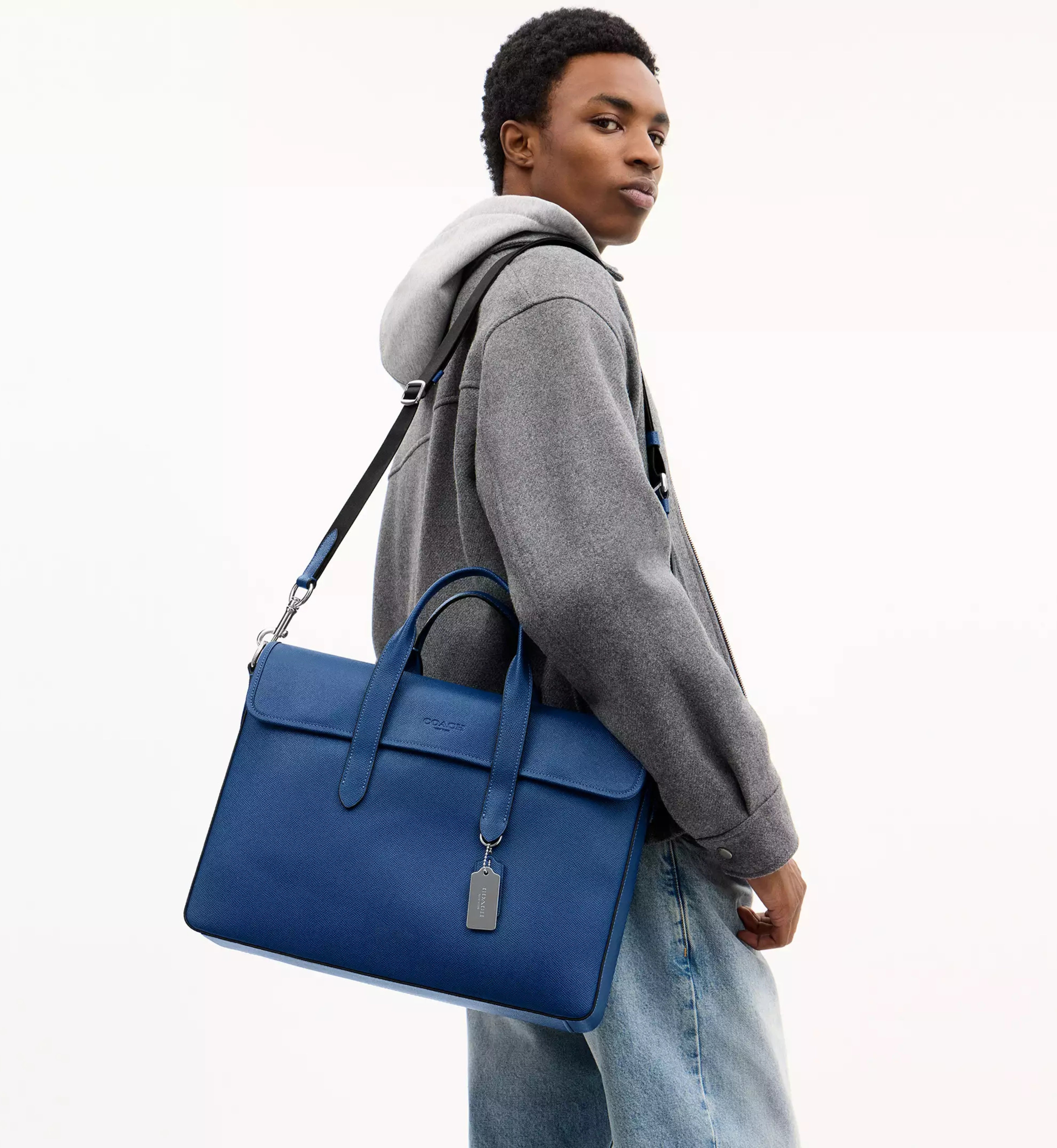 Coach Sullivan Portfolio Brief 'Crossgrain Leather Silver True Blue'