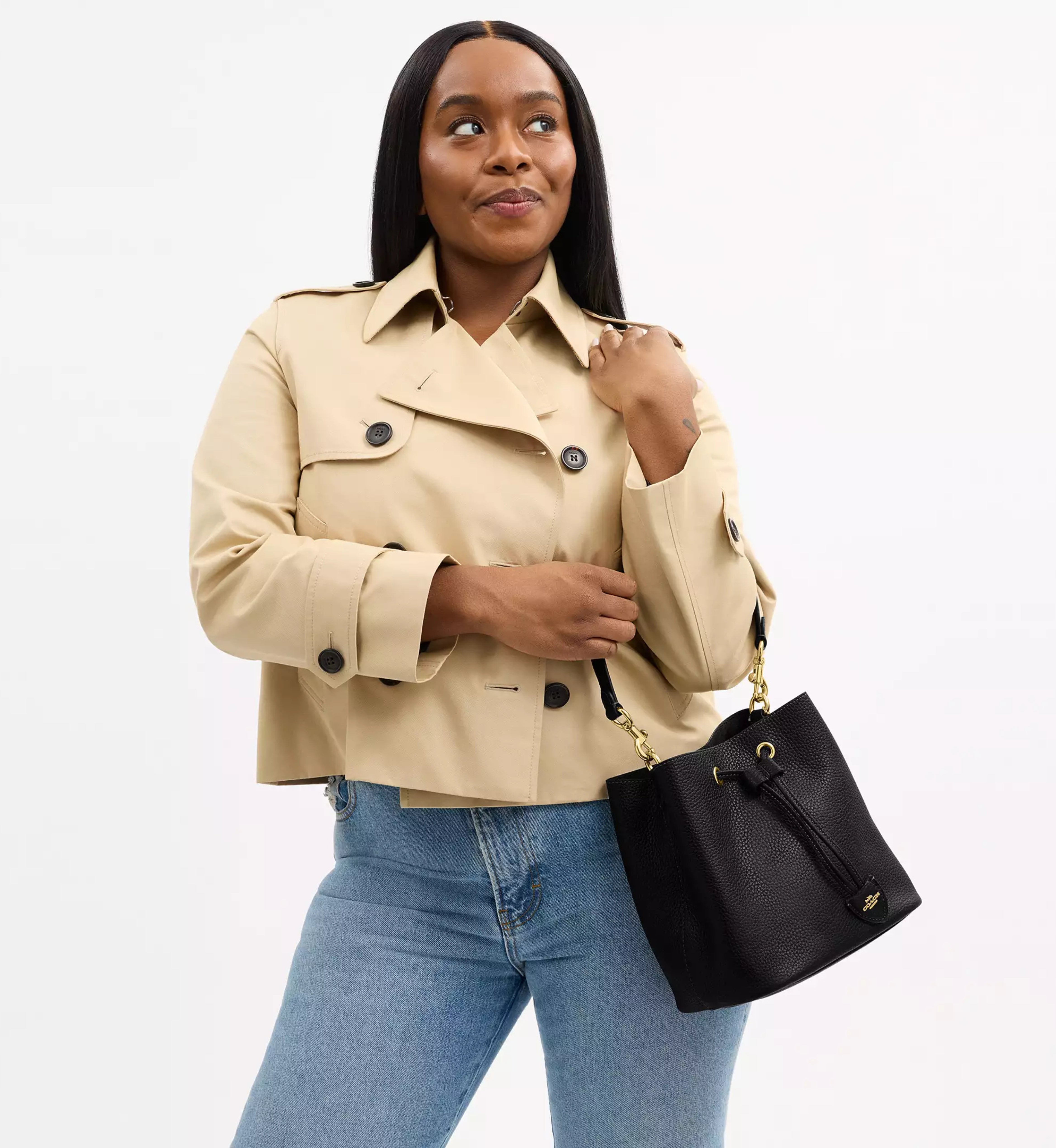 Coach Rowan Bucket Bag 'Pebbled Leather Gold Black'