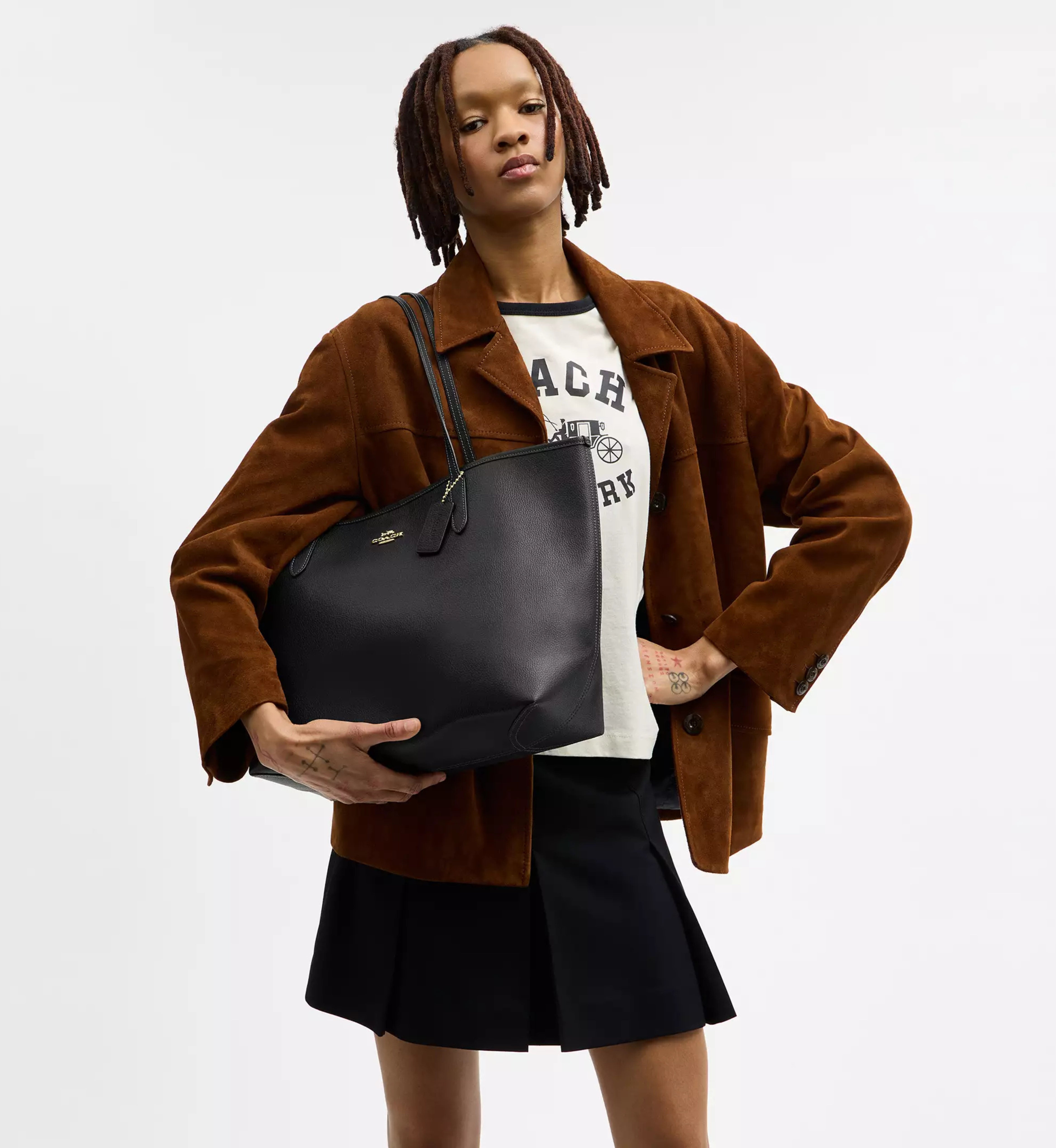 Coach City Tote Bag 'Pebbled Leather Gold Black'