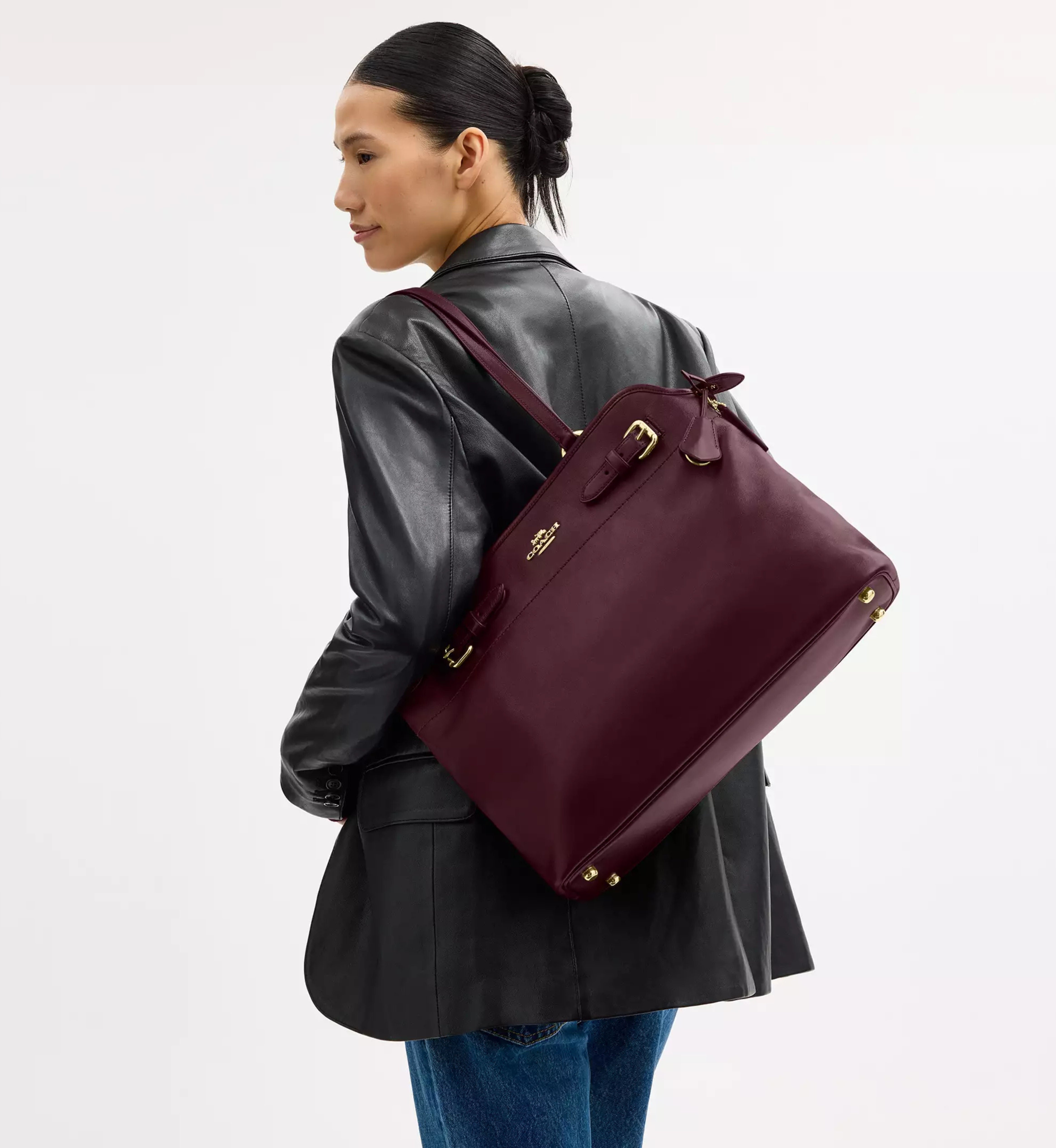 Coach Easton Tote Bag 'Smooth Leather Gold Dark Wine'