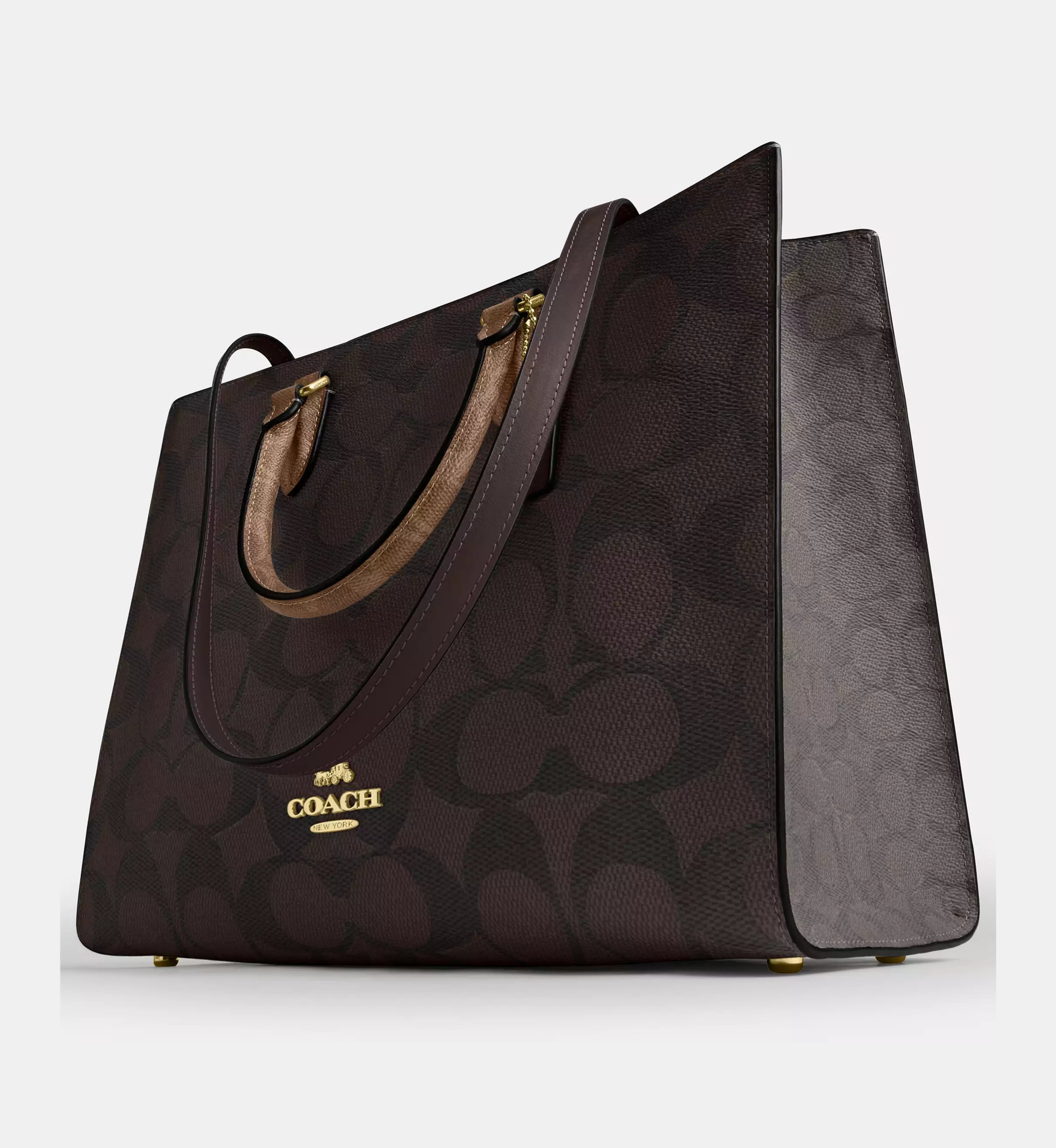 Coach Maggie Tote Bag In Blocked Signature Canvas 'Signature Canvas Gold Walnut Tan'