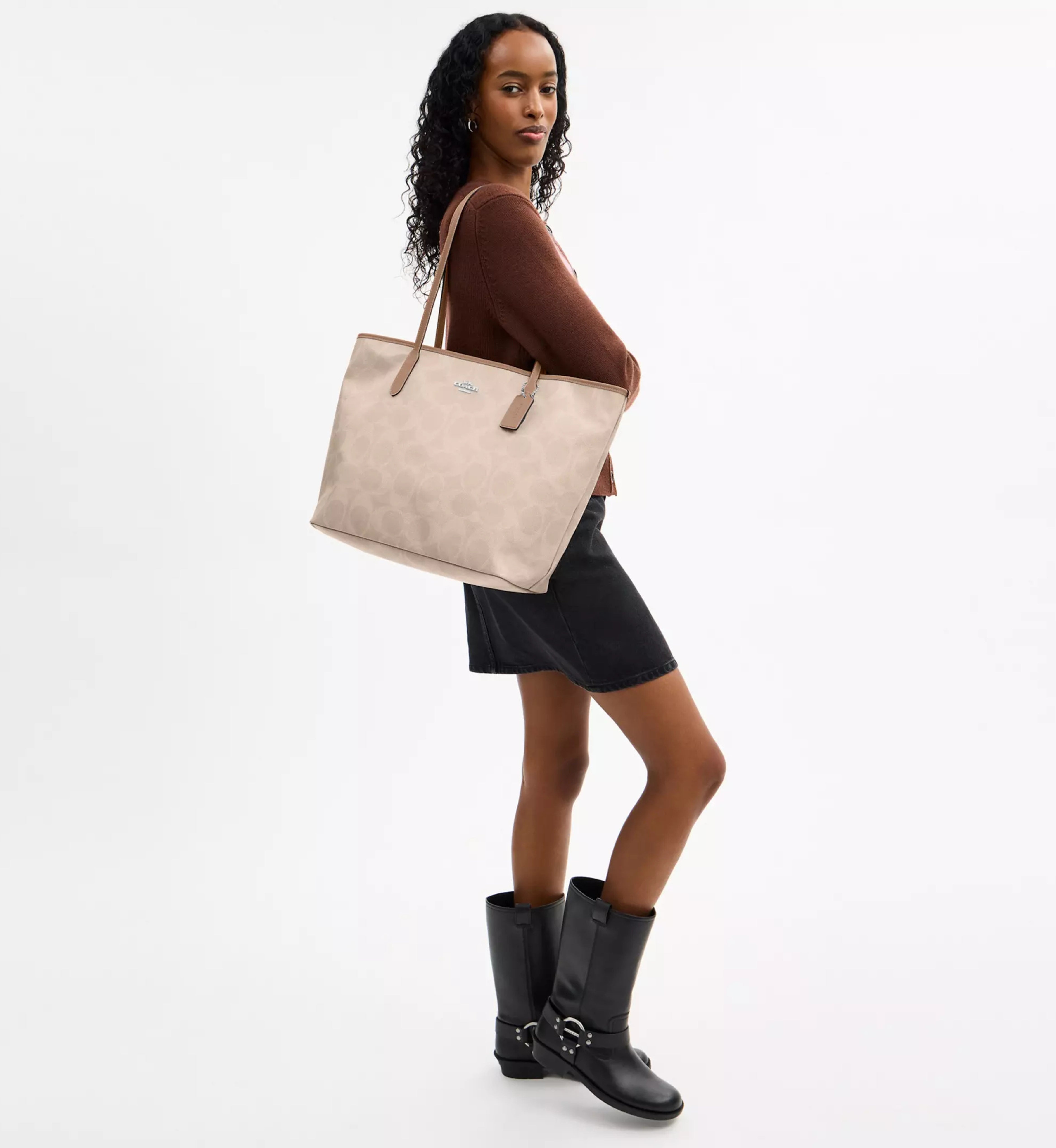 Coach Large City Tote Bag In Maxi Signature Canvas 'Signature Canvas Silver Sand Taupe'
