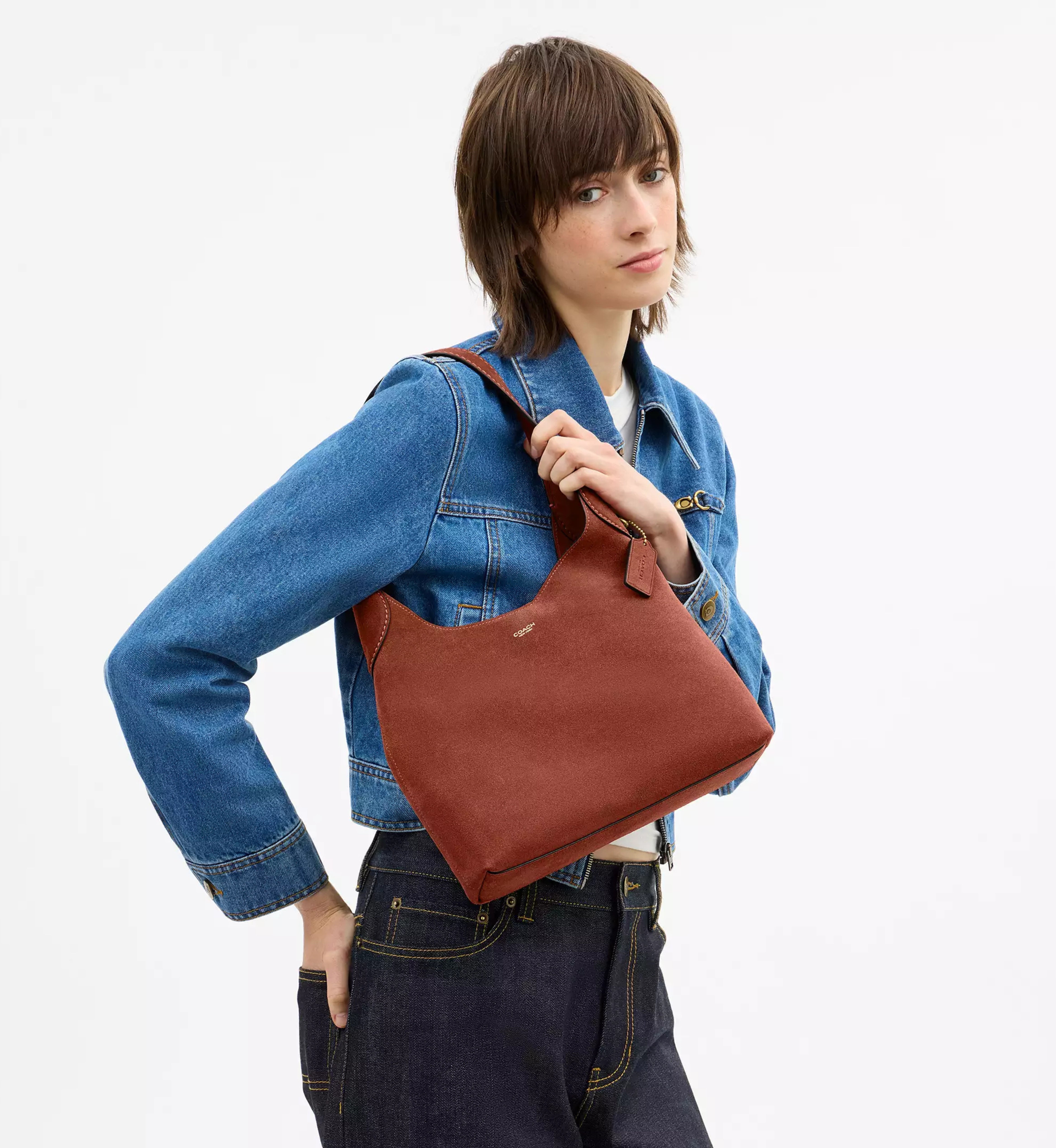 Coach Brooklyn Shoulder Bag 28 'Suede Brass Clay'