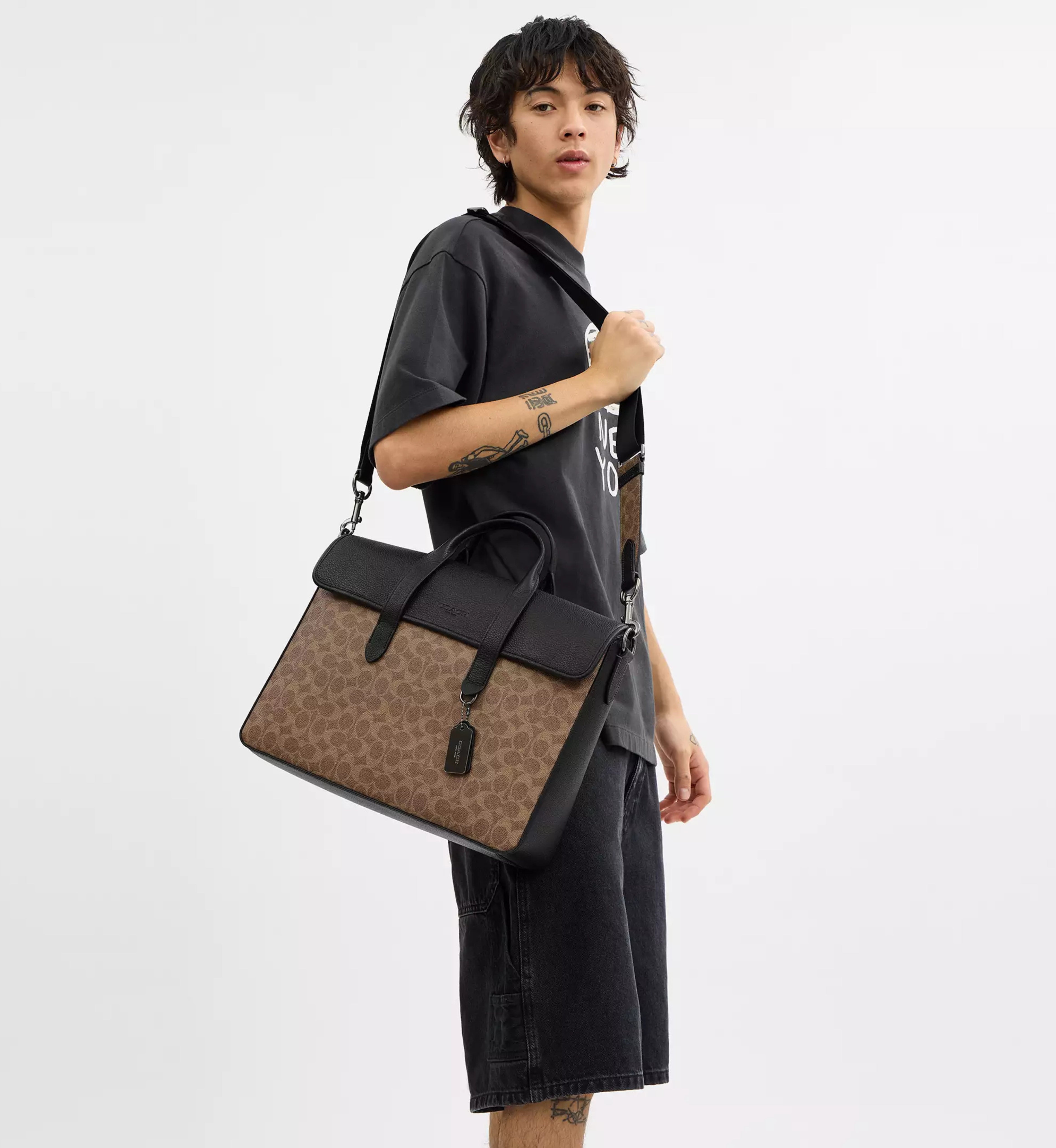 Sullivan Portfolio Brief In Signature Canvas 'Signature Canvas Gunmetal Tan Black'