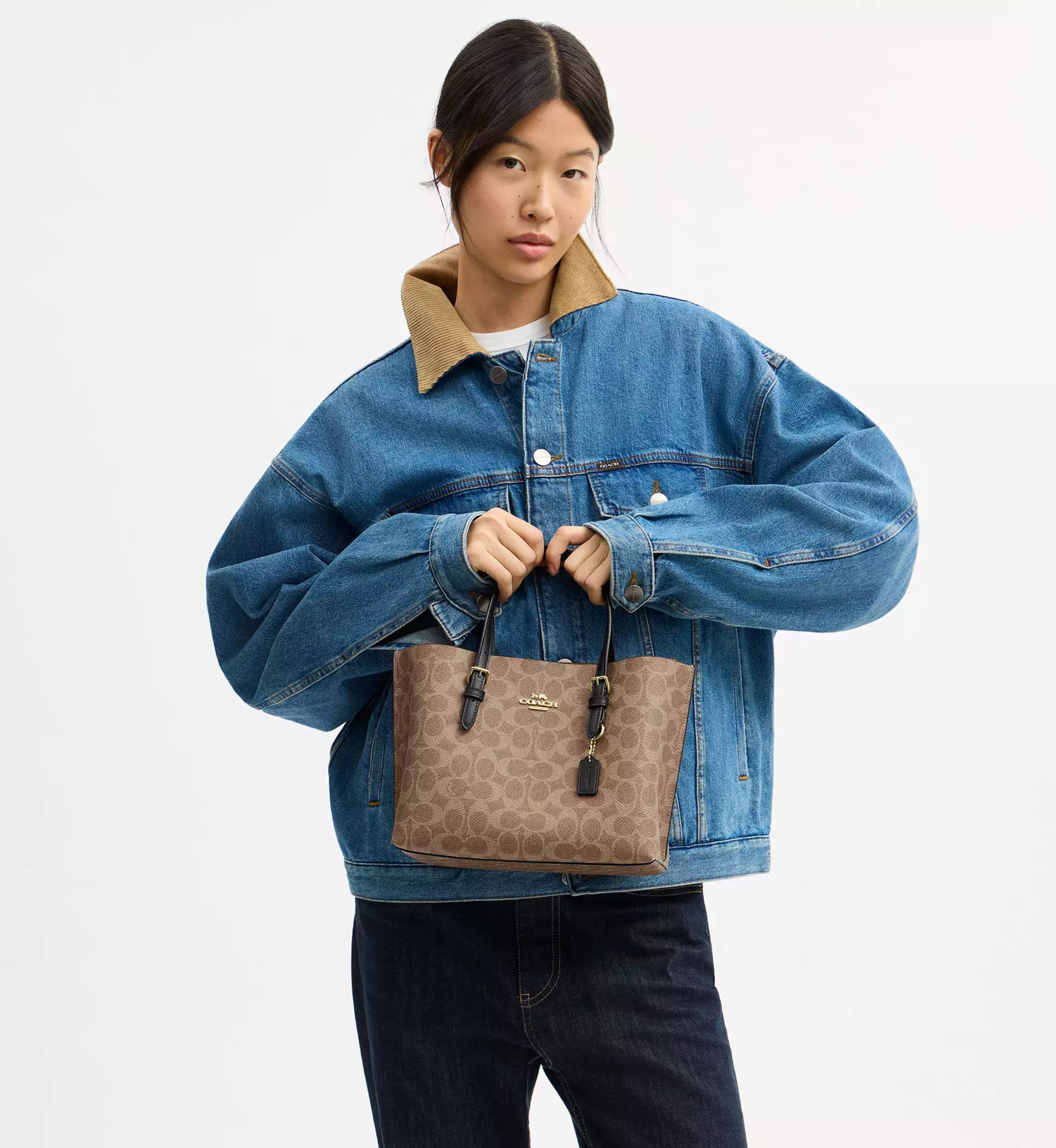 Coach Mollie Tote Bag 25 In Signature Canvas 'Signature Canvas Gold Tan Black'