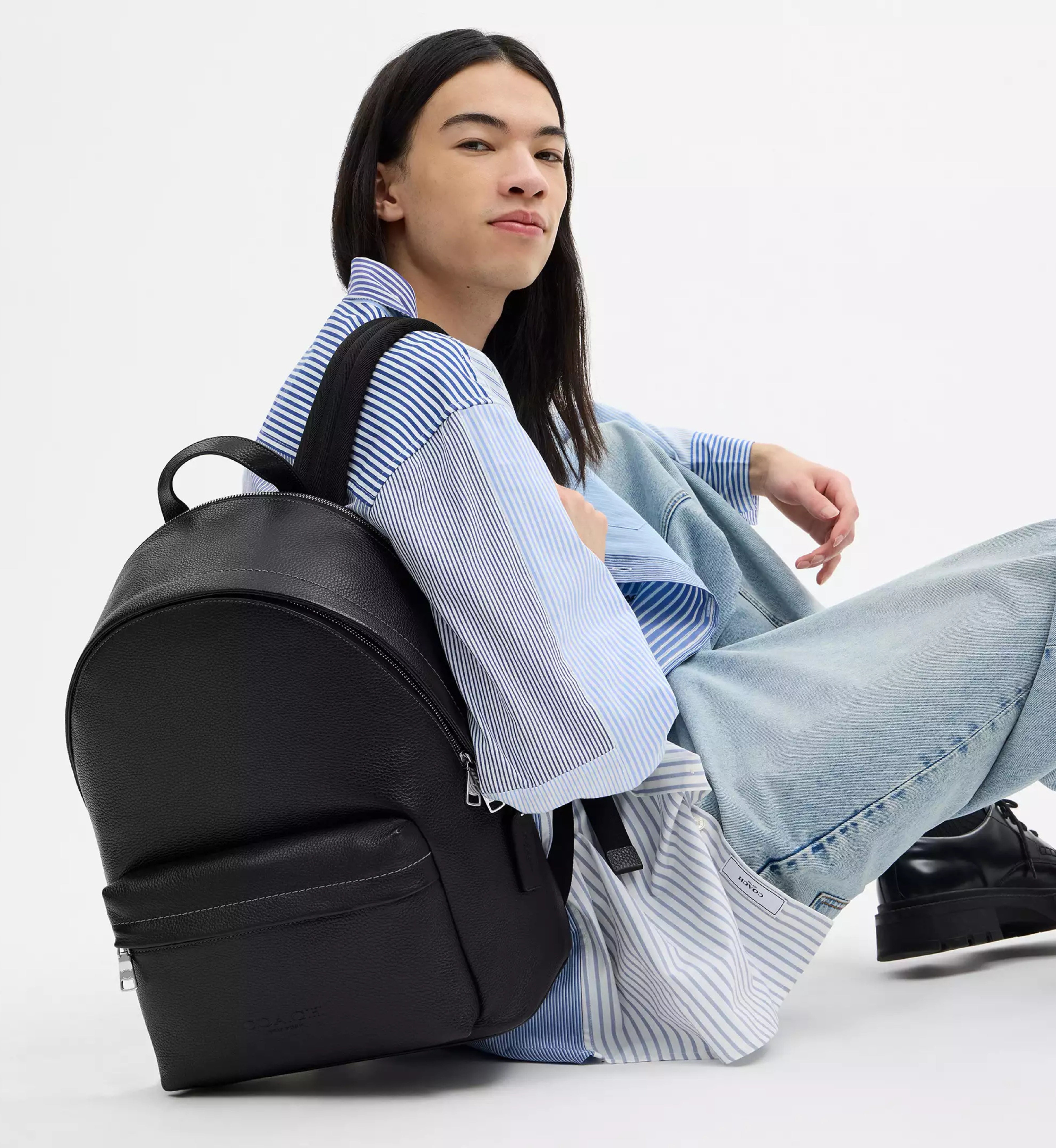 Coach Taylor Backpack 'Pebbled Leather Silver Black'