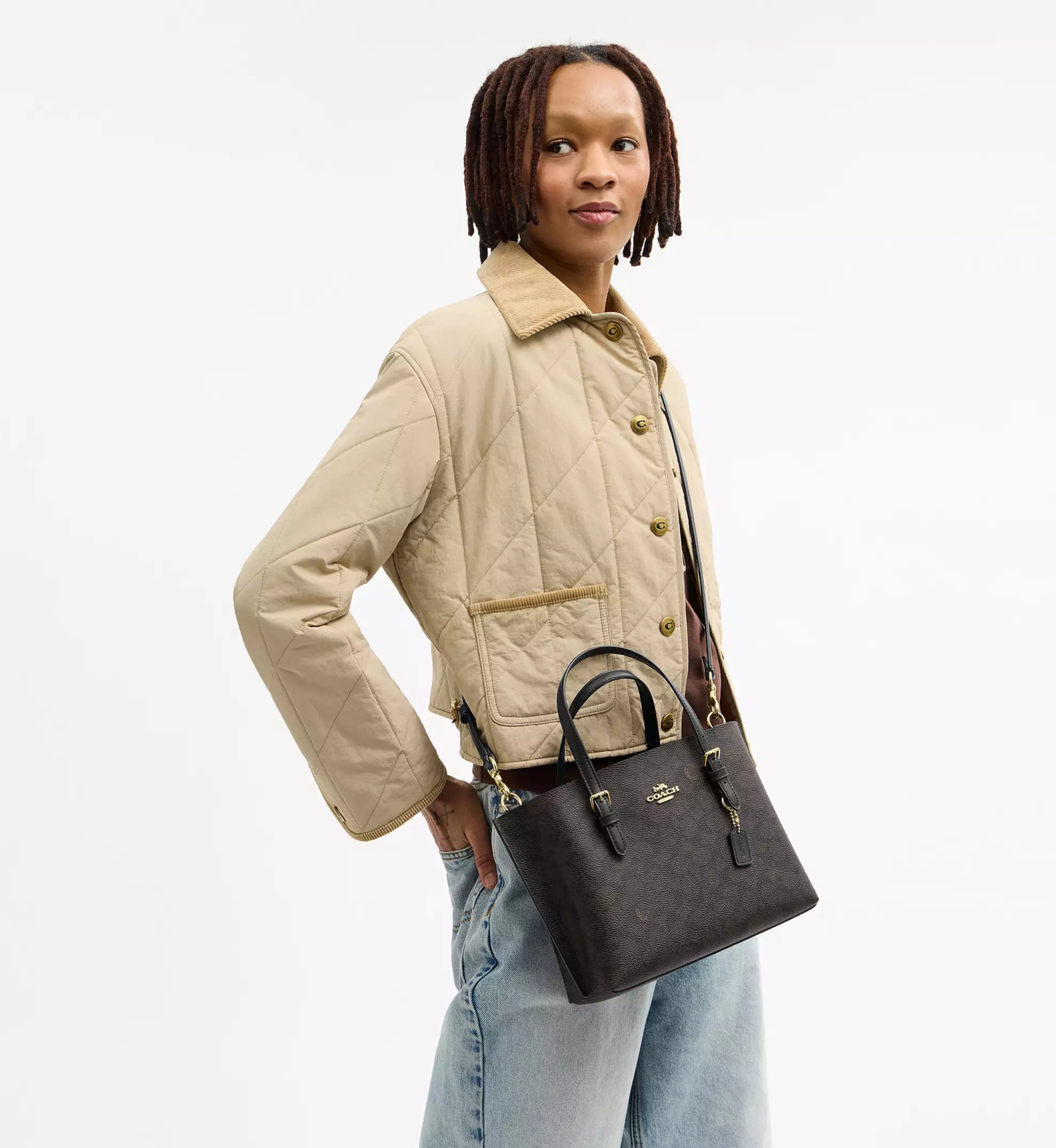 Coach Mollie Tote Bag 25 In Signature Canvas 'Signature Canvas Gold Walnut Black'
