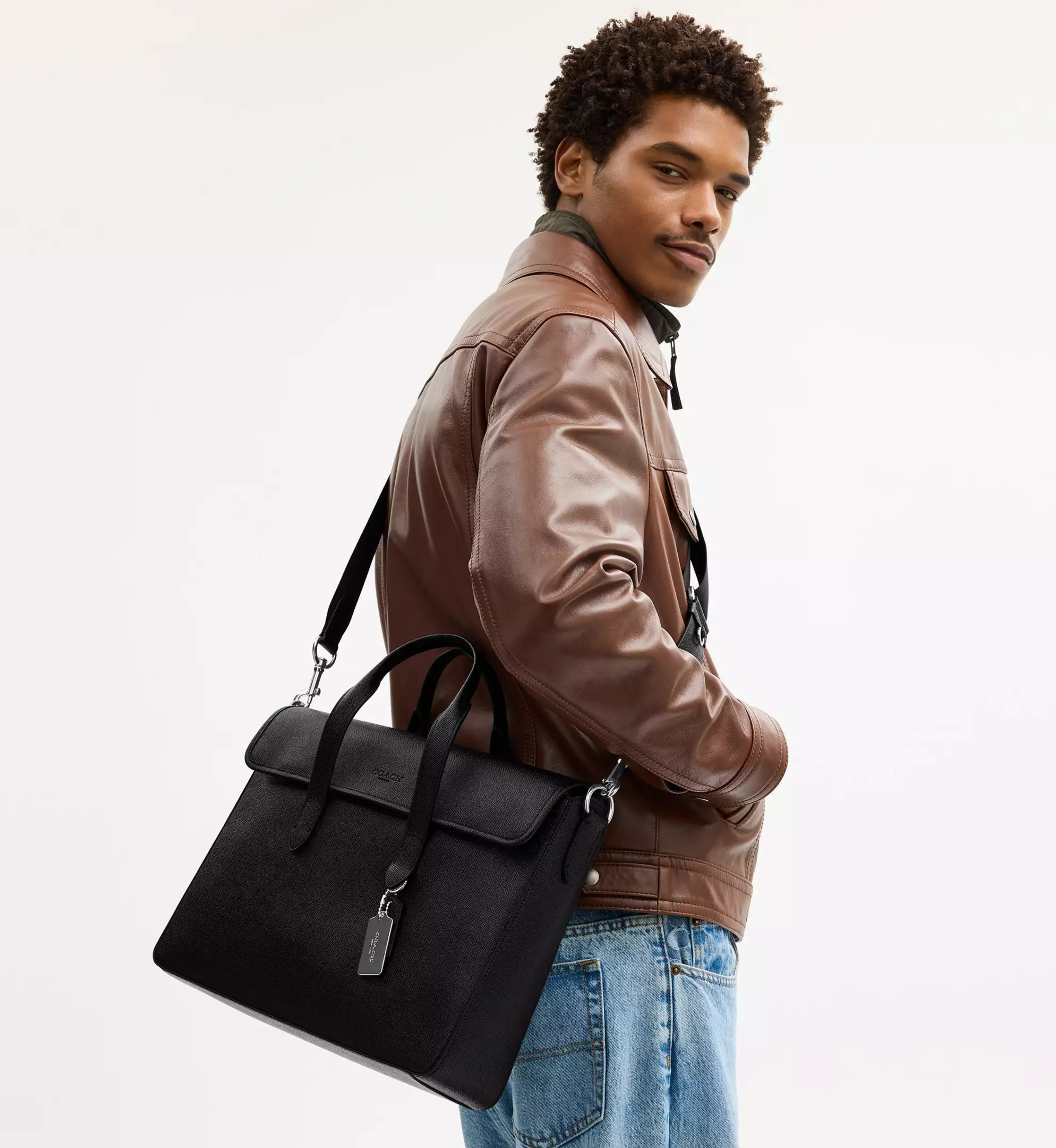Coach Sullivan Portfolio Brief 'Crossgrain Leather Silver Black'