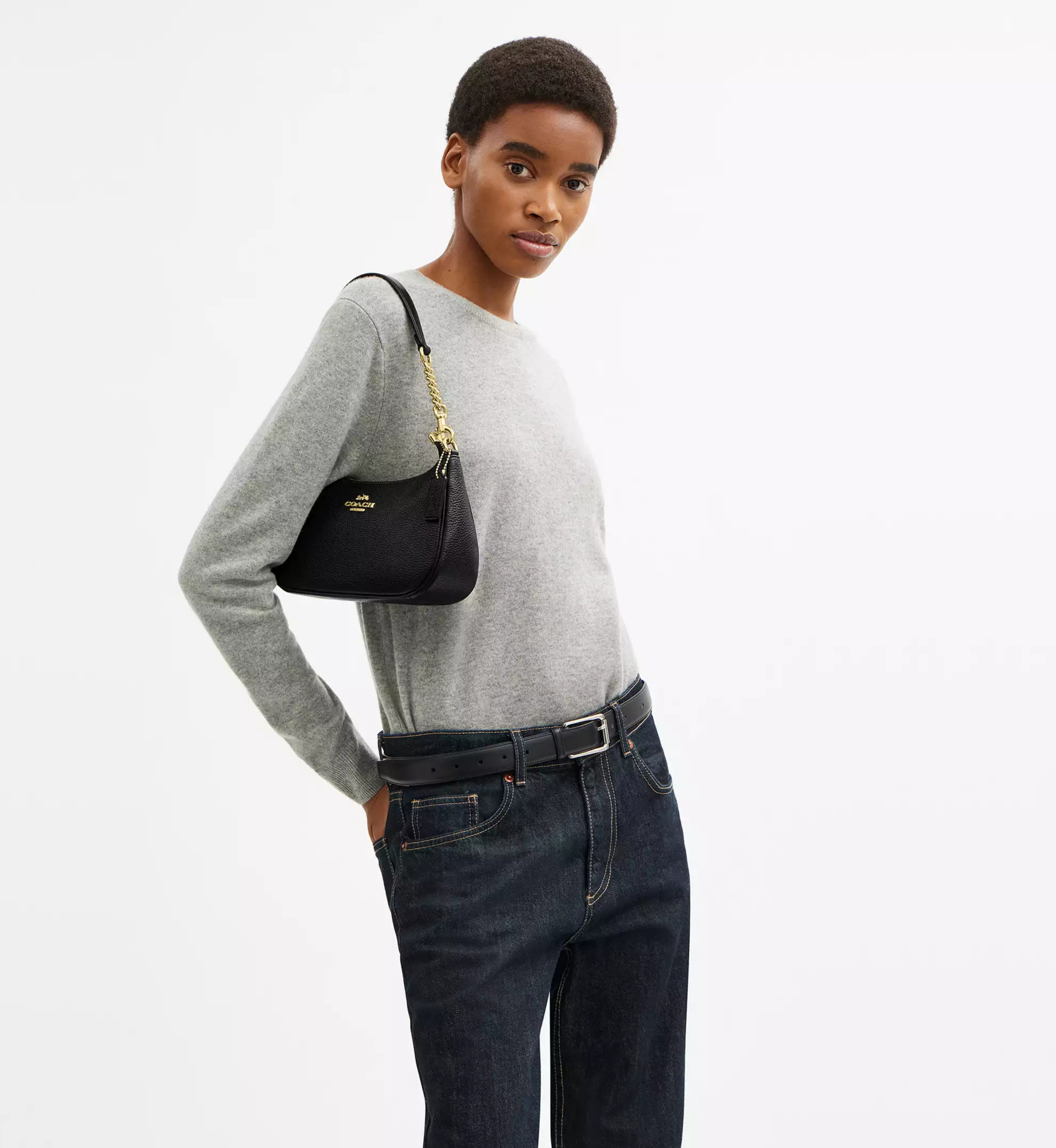 Coach Teri Shoulder Bag 'Pebbled Leather Gold Black'