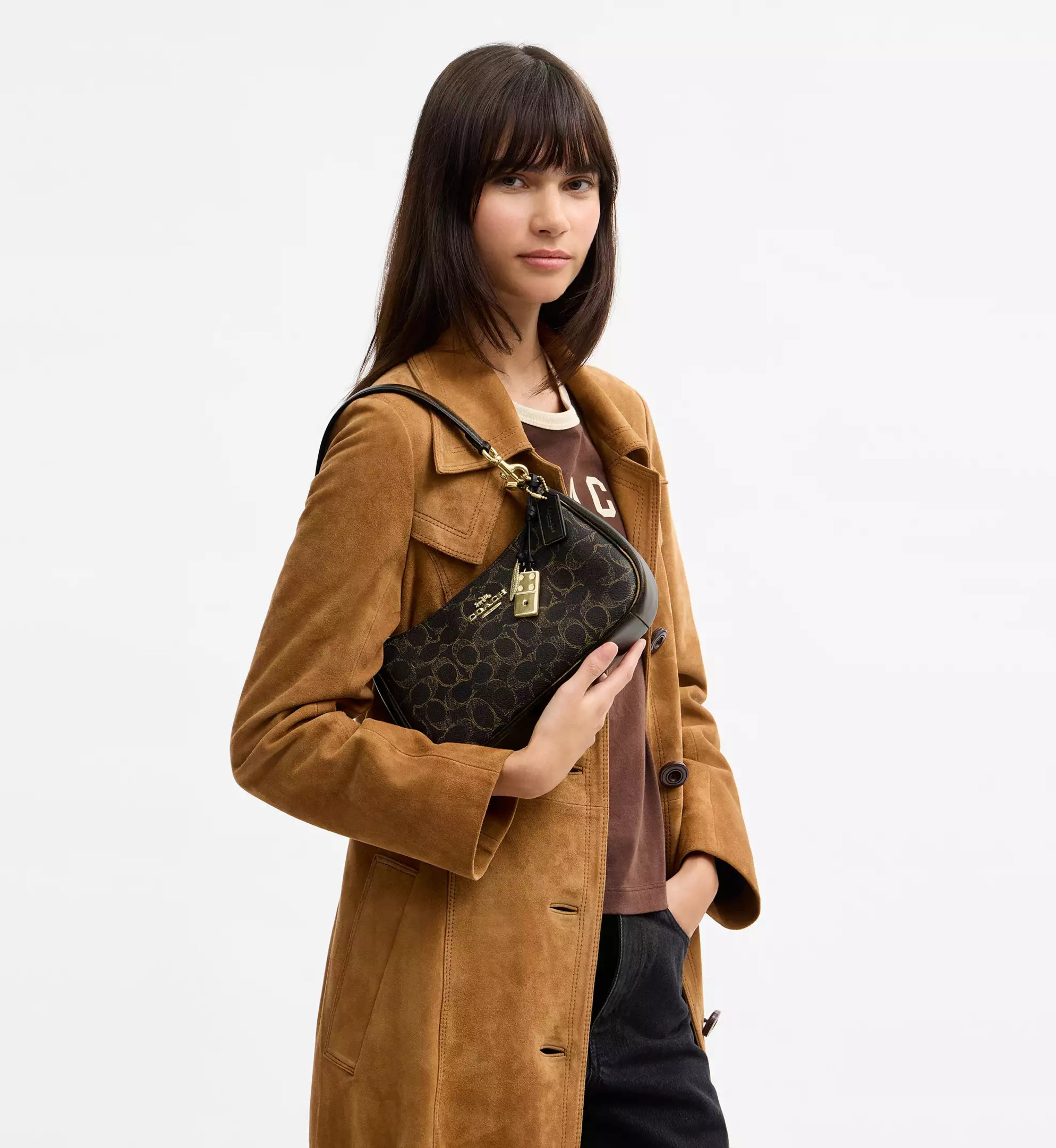 Coach Teri Shoulder Bag In Loved Signature Canvas With Charms 'Signature Canvas Gold Brown'
