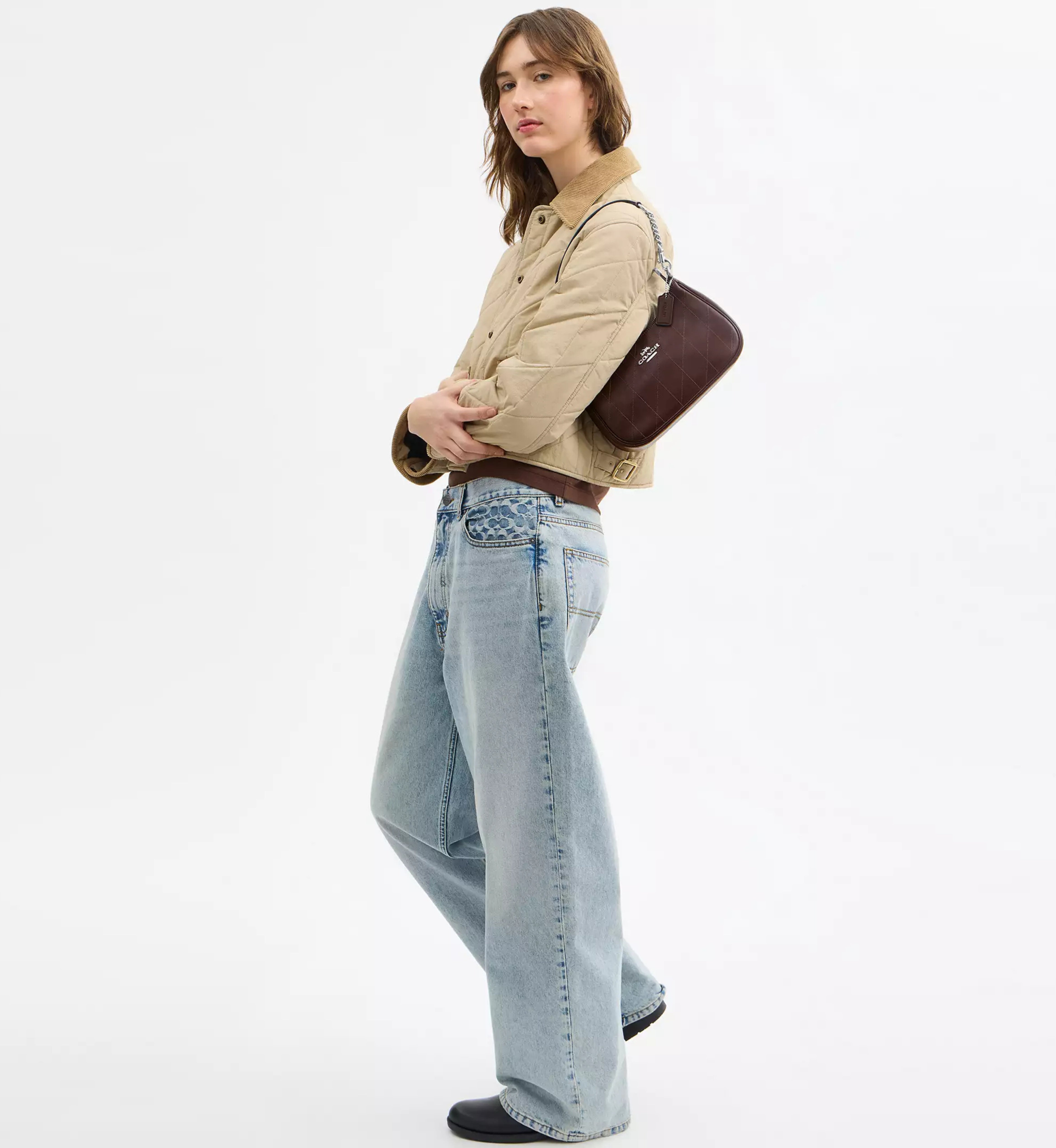 Coach Teri Shoulder Bag With Quilting 'Smooth Leather Silver Maple'