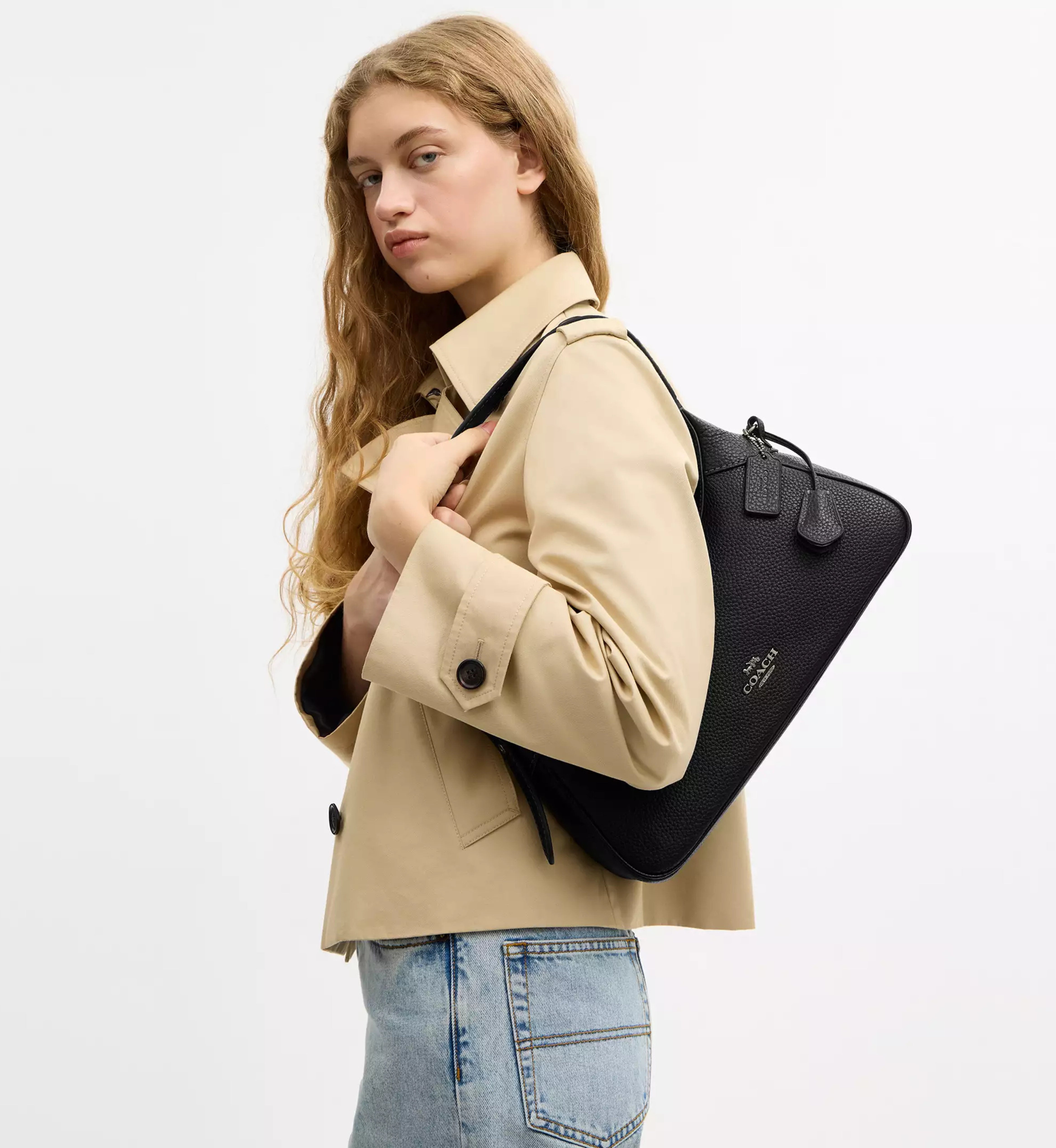 Coach Ella Small Shoulder Bag 'Pebbled Leather Gunmetal Black'