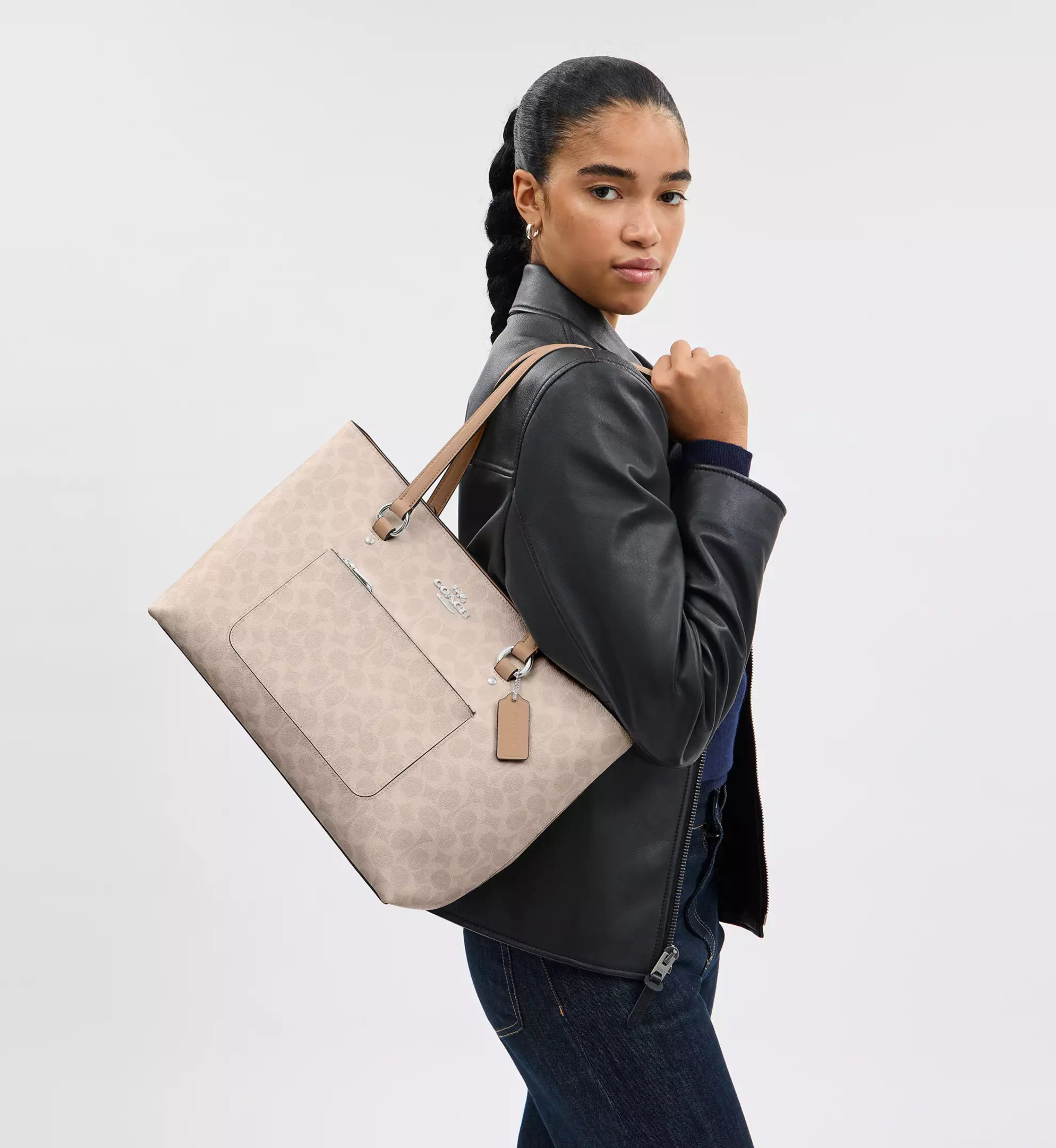 Coach Station Tote Bag In Signature Canvas 'Signature Canvas Silver Sand Taupe'
