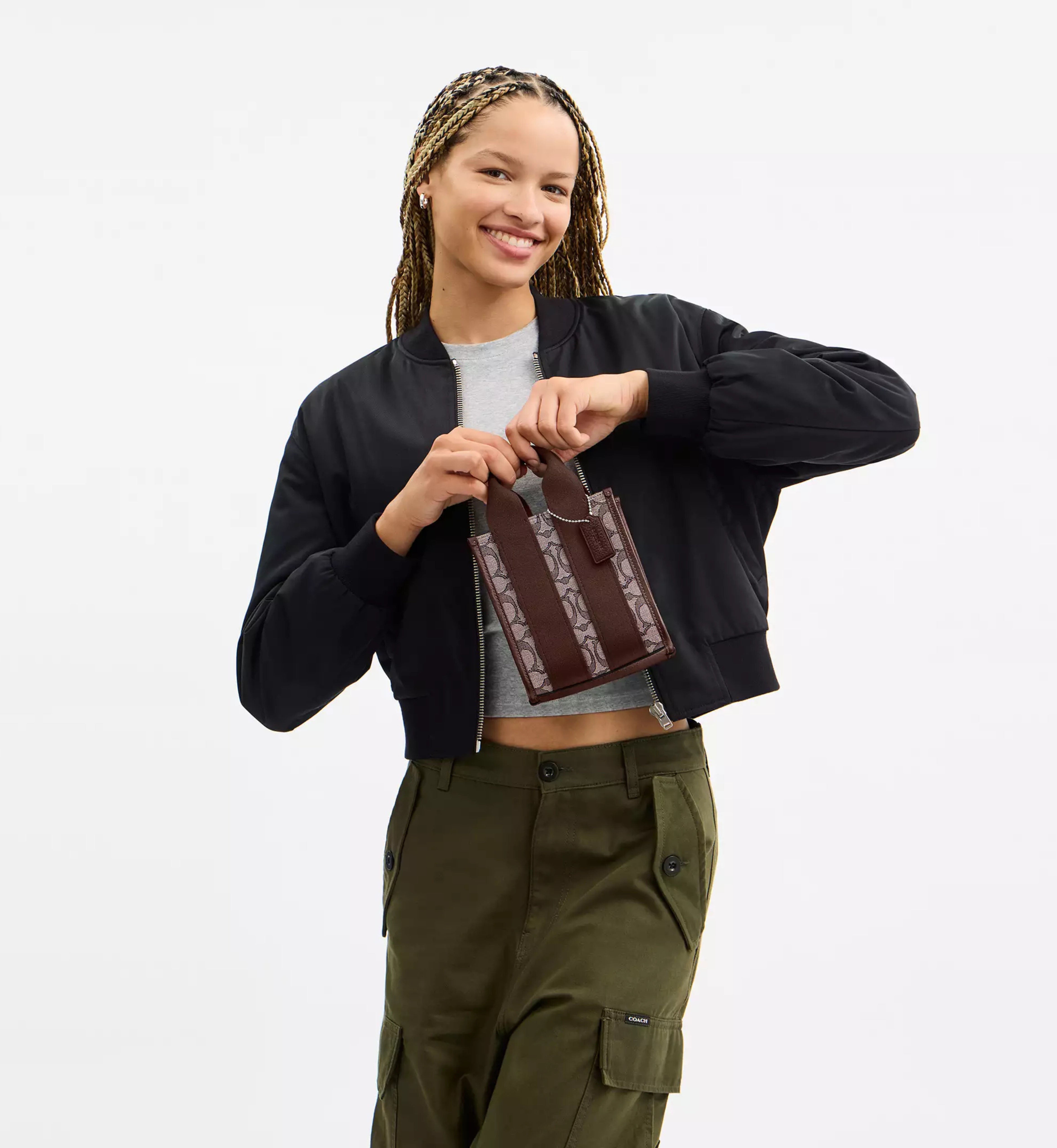 Coach Smith Mini Tote Bag In Signature Jacquard 'Signature Jacquard Silver Oak Maple'