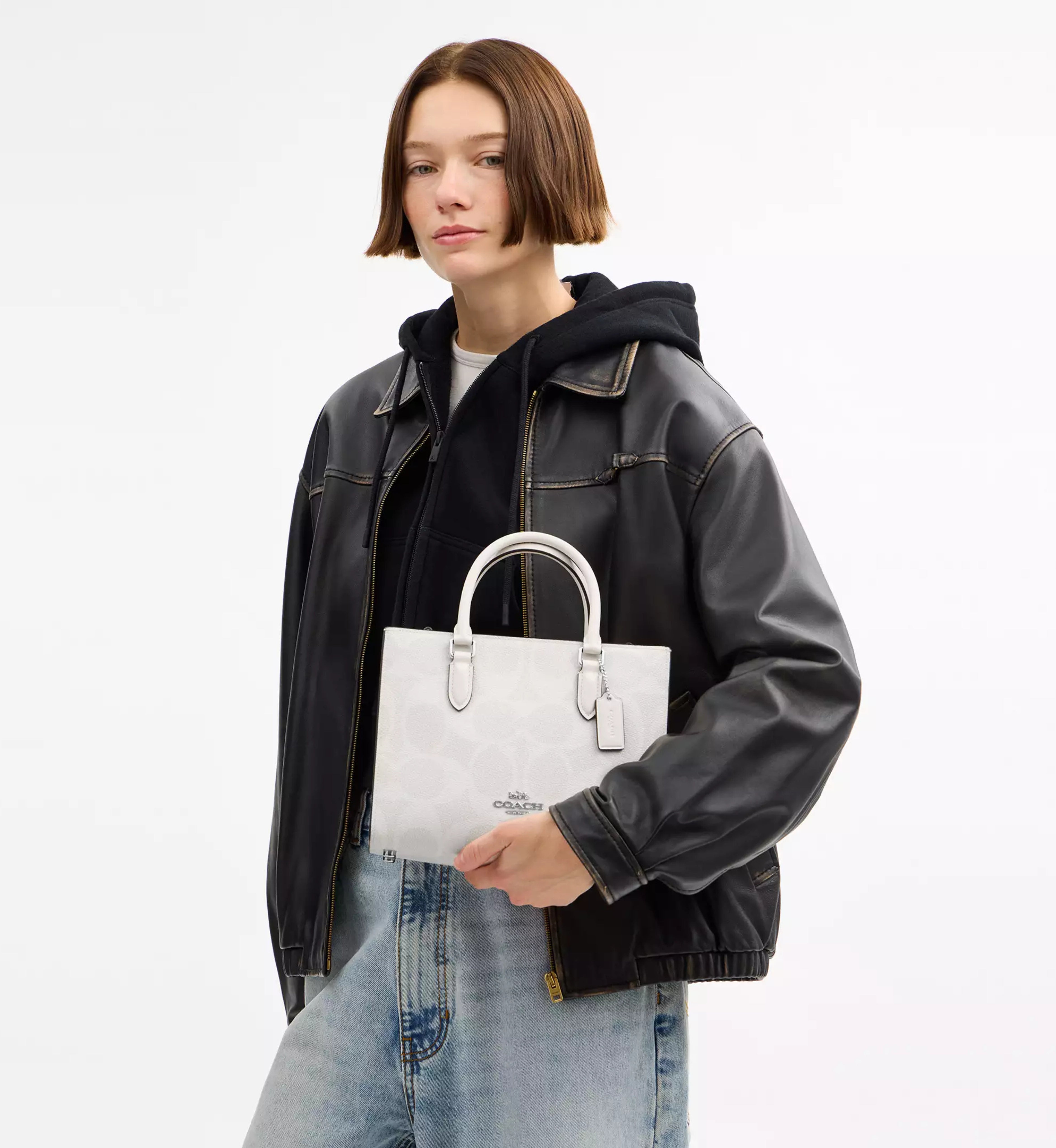 Coach Maggie Small Tote Bag In Signature Canvas ' Silver White Chalk'