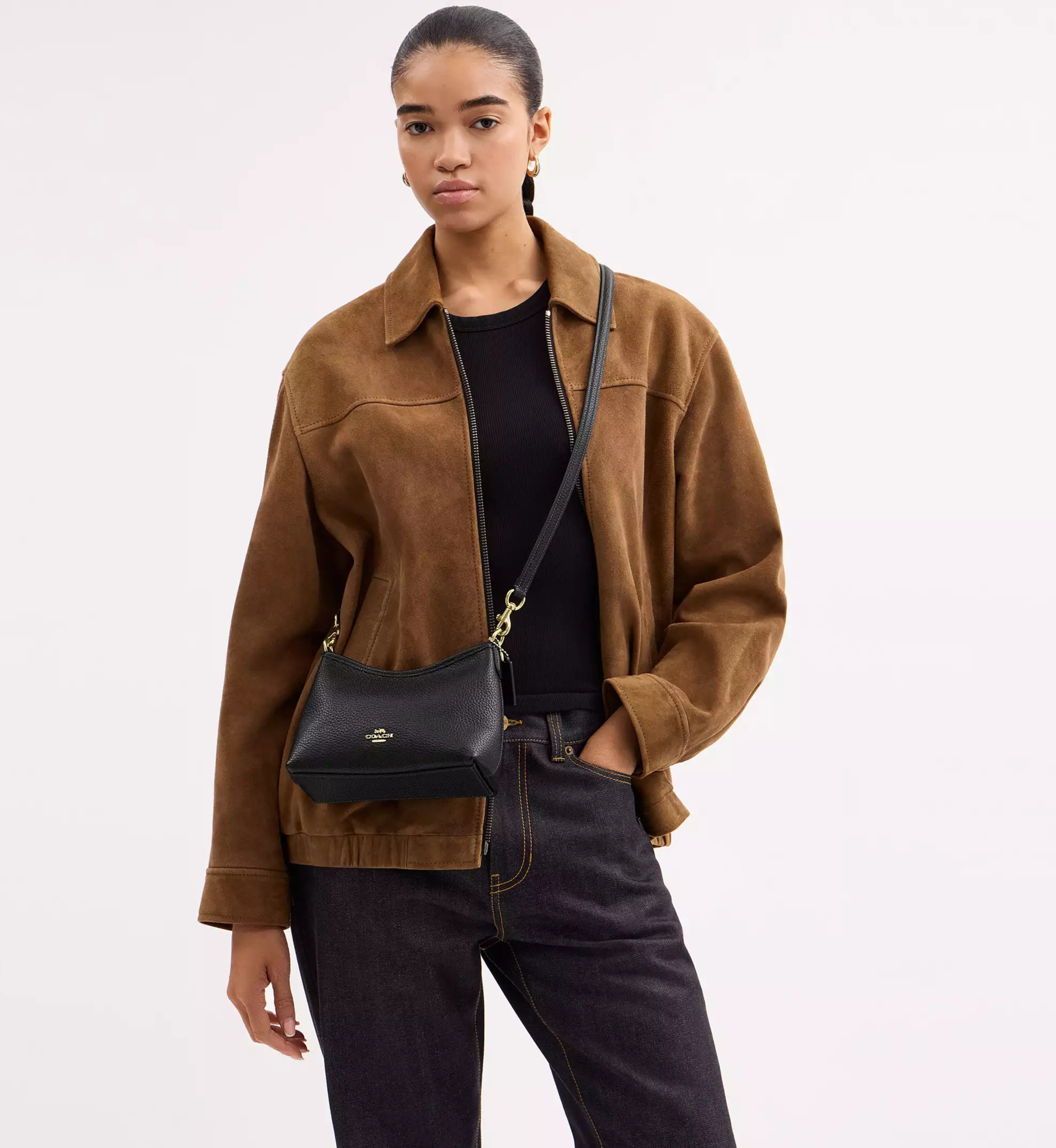 Coach Laurel Small Shoulder Bag 'Pebbled Leather Gold Black'