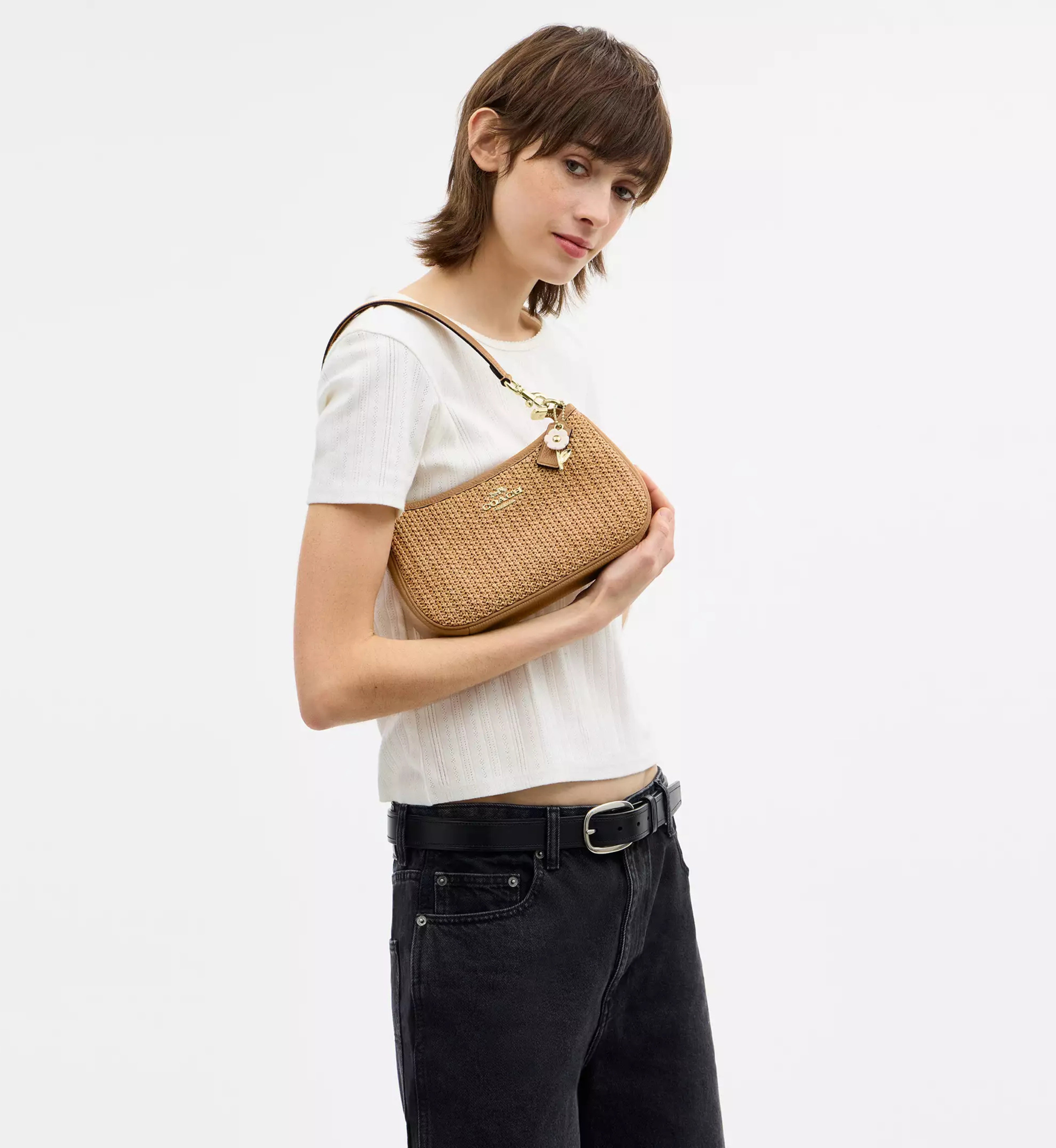 Coach Teri Shoulder Bag With Charm 'Straw Im Toast'