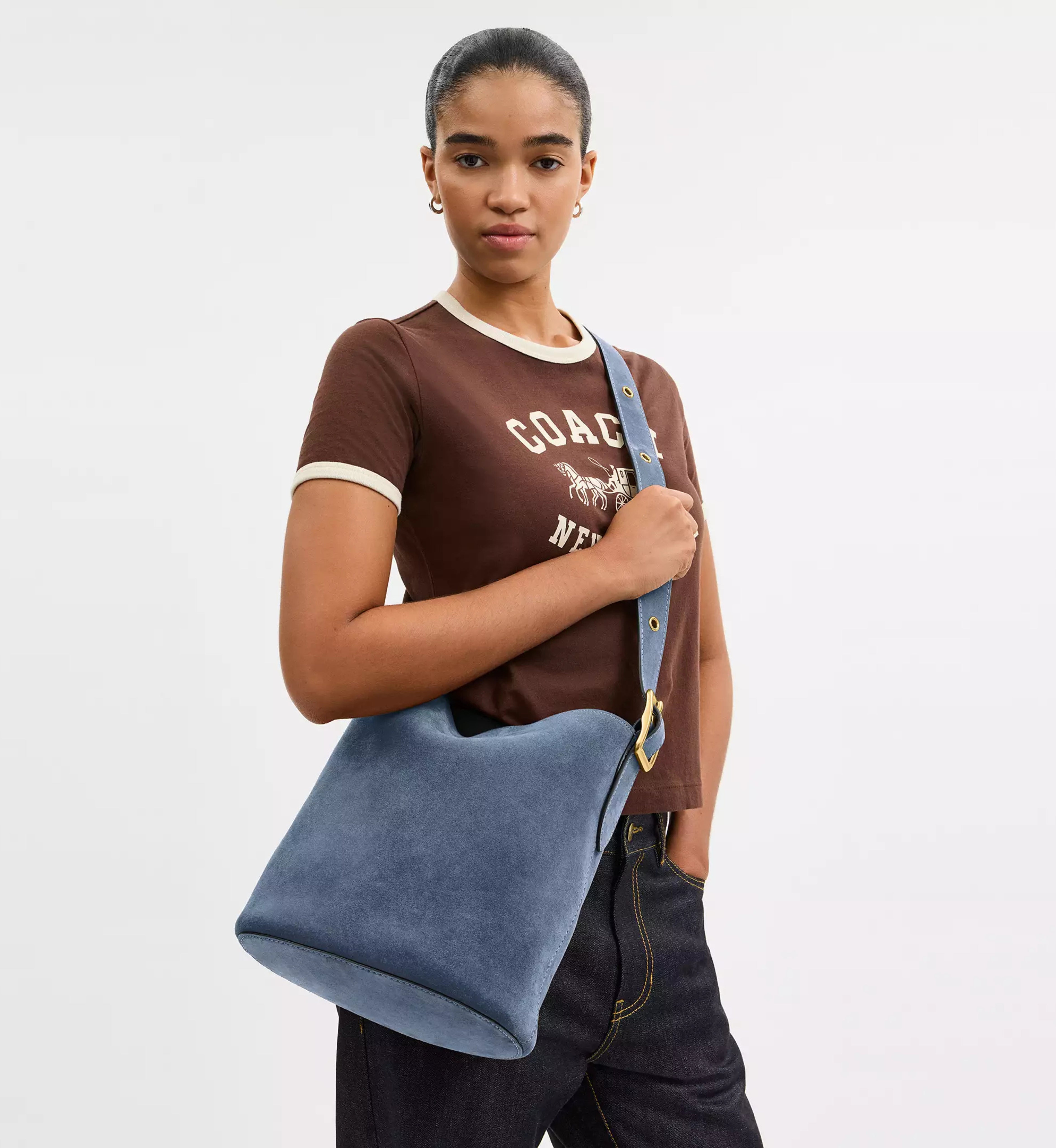 Coach Bleecker Bucket Bag 'Suede Brass Light Denim'