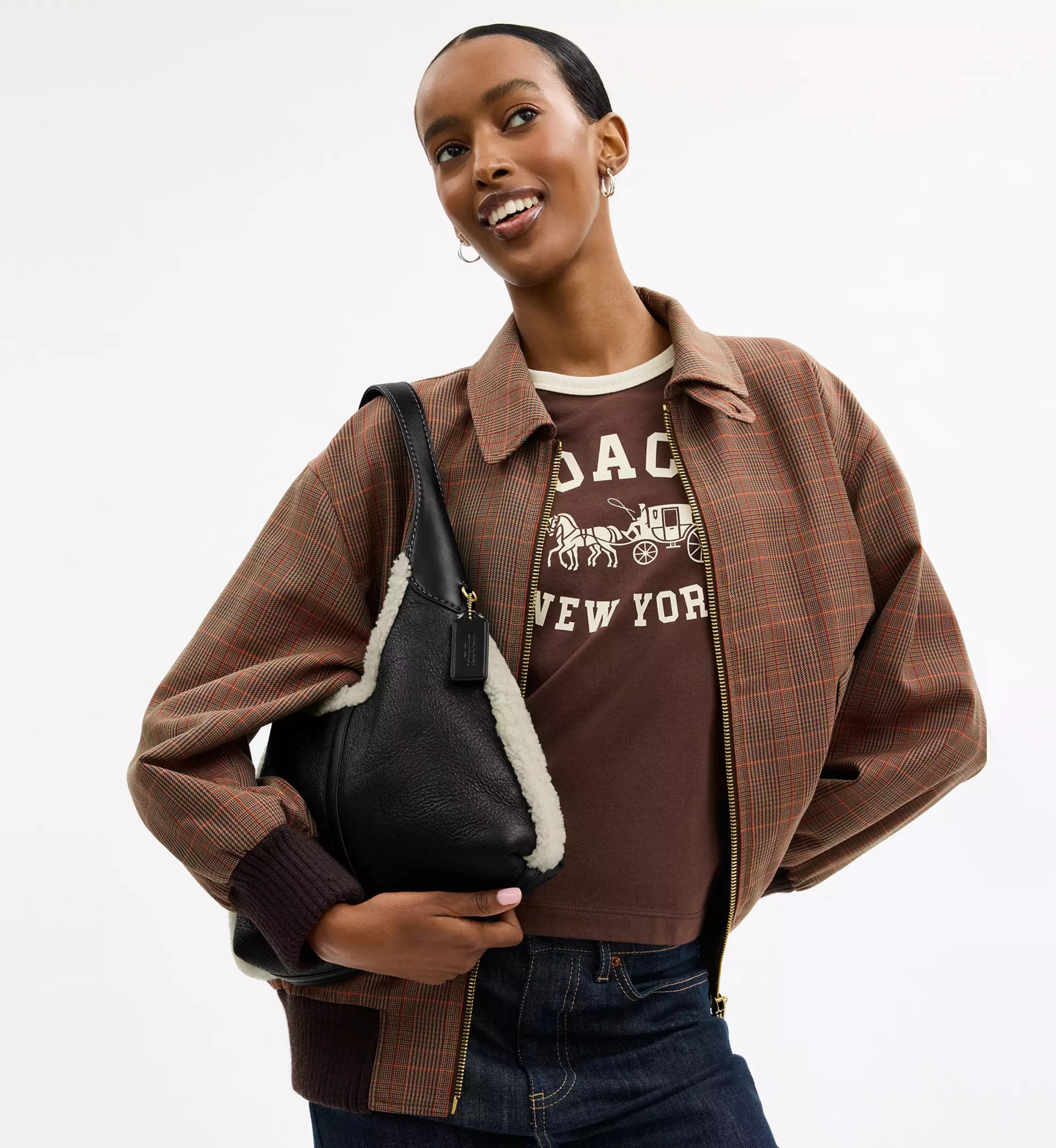 Coach Brooklyn Shoulder Bag 28 In Shearling ' Shearling Brass Black Natural'