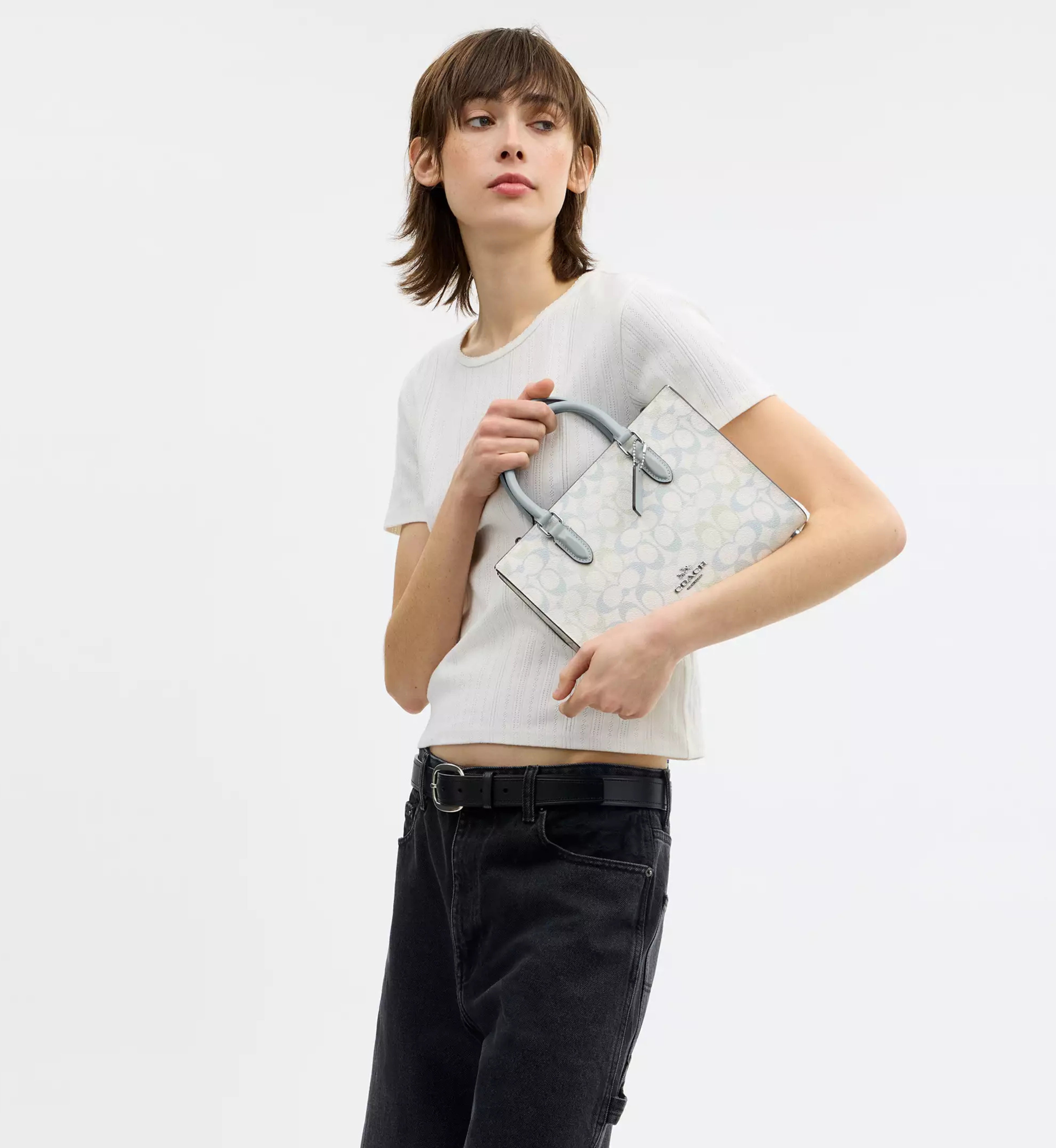 Coach Maggie Small Tote Bag In Pretty Signature Canvas 'Signature Canvas Silver Chalk Blue'