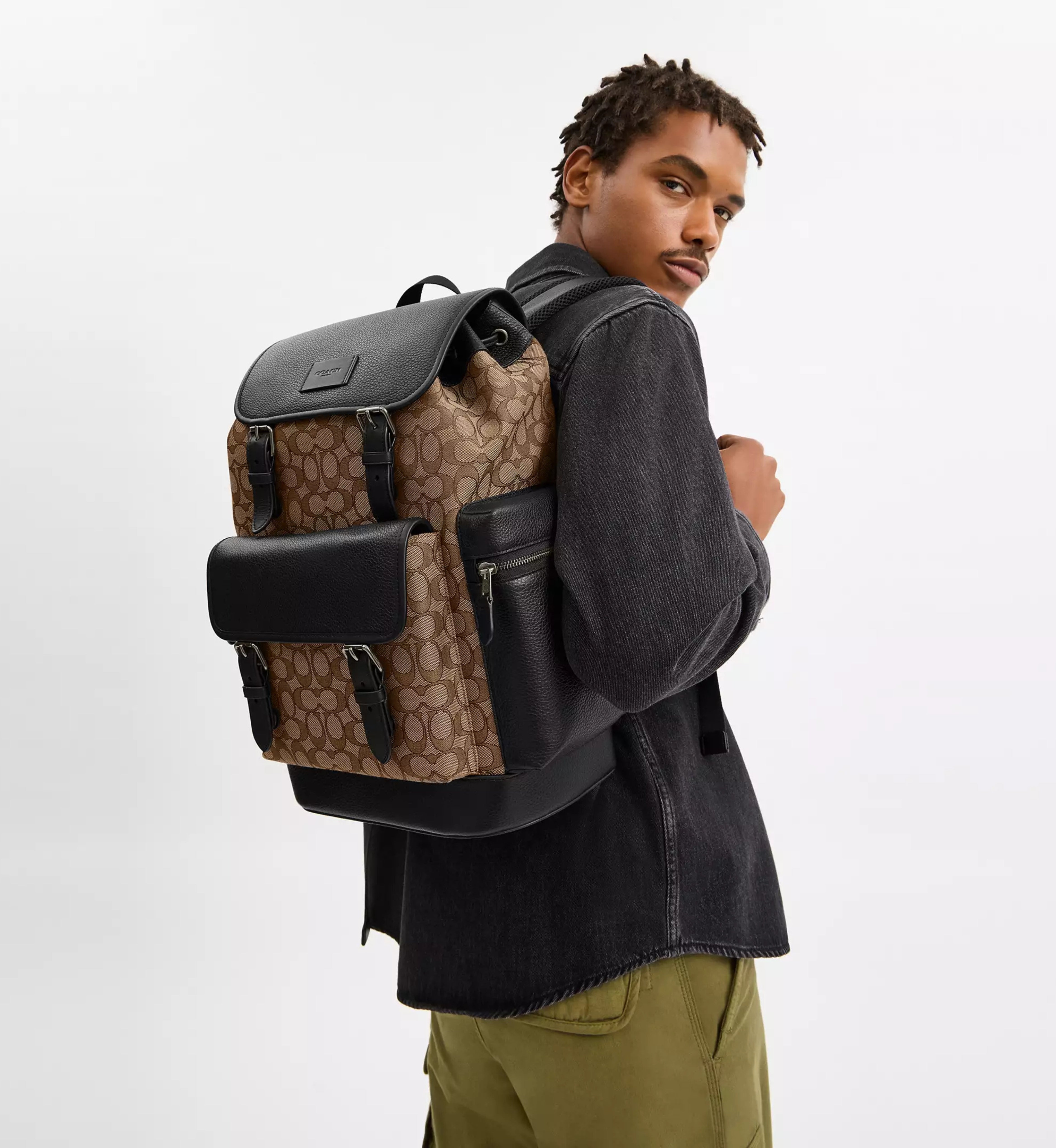 Coach Sprint Backpack In Signature Jacquard 'Signature Jacquard Gunmetal Tan Black'