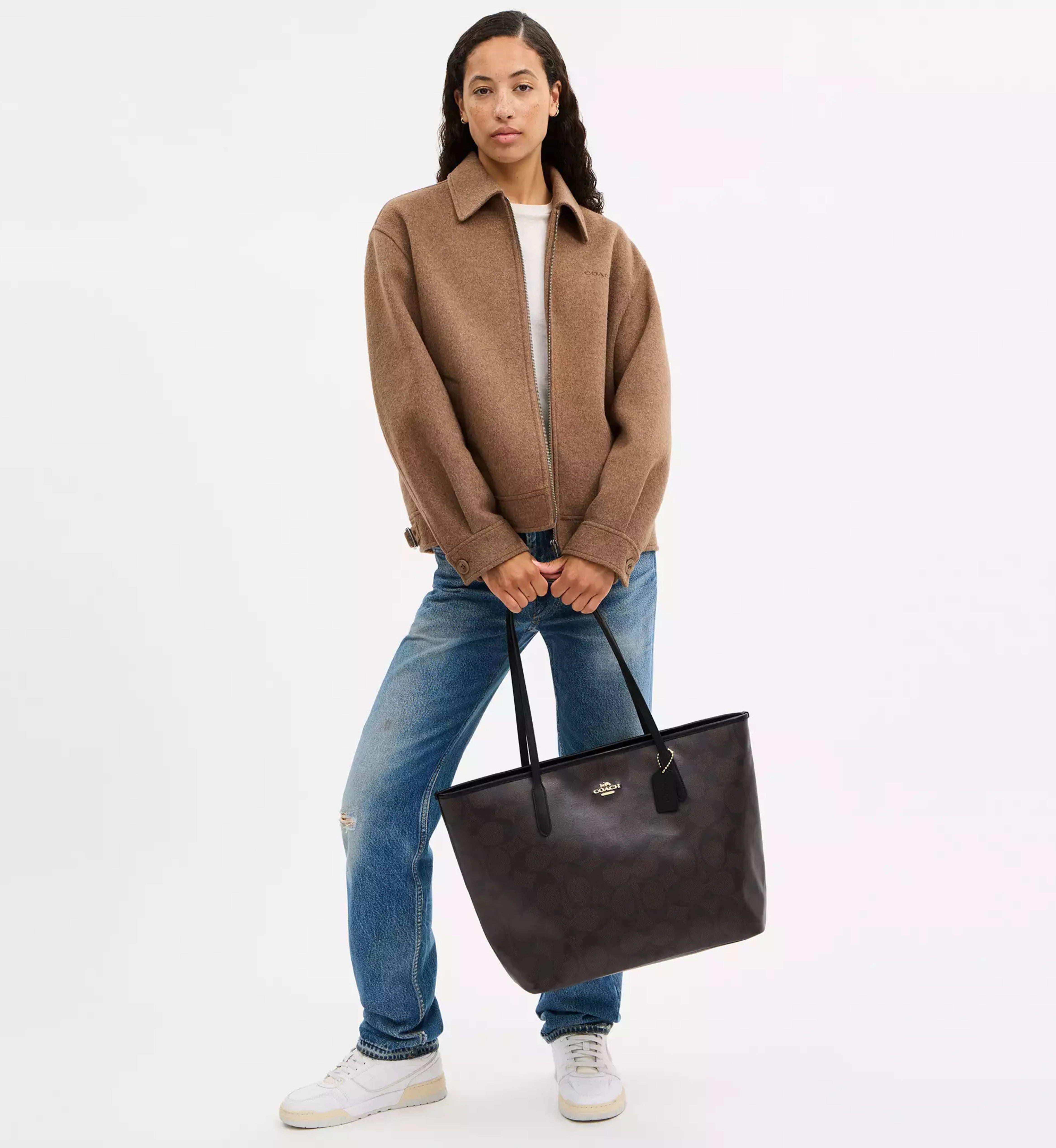 Coach Large City Tote Bag In Maxi Signature Canvas 'Signature Canvas Gold Walnut Black'