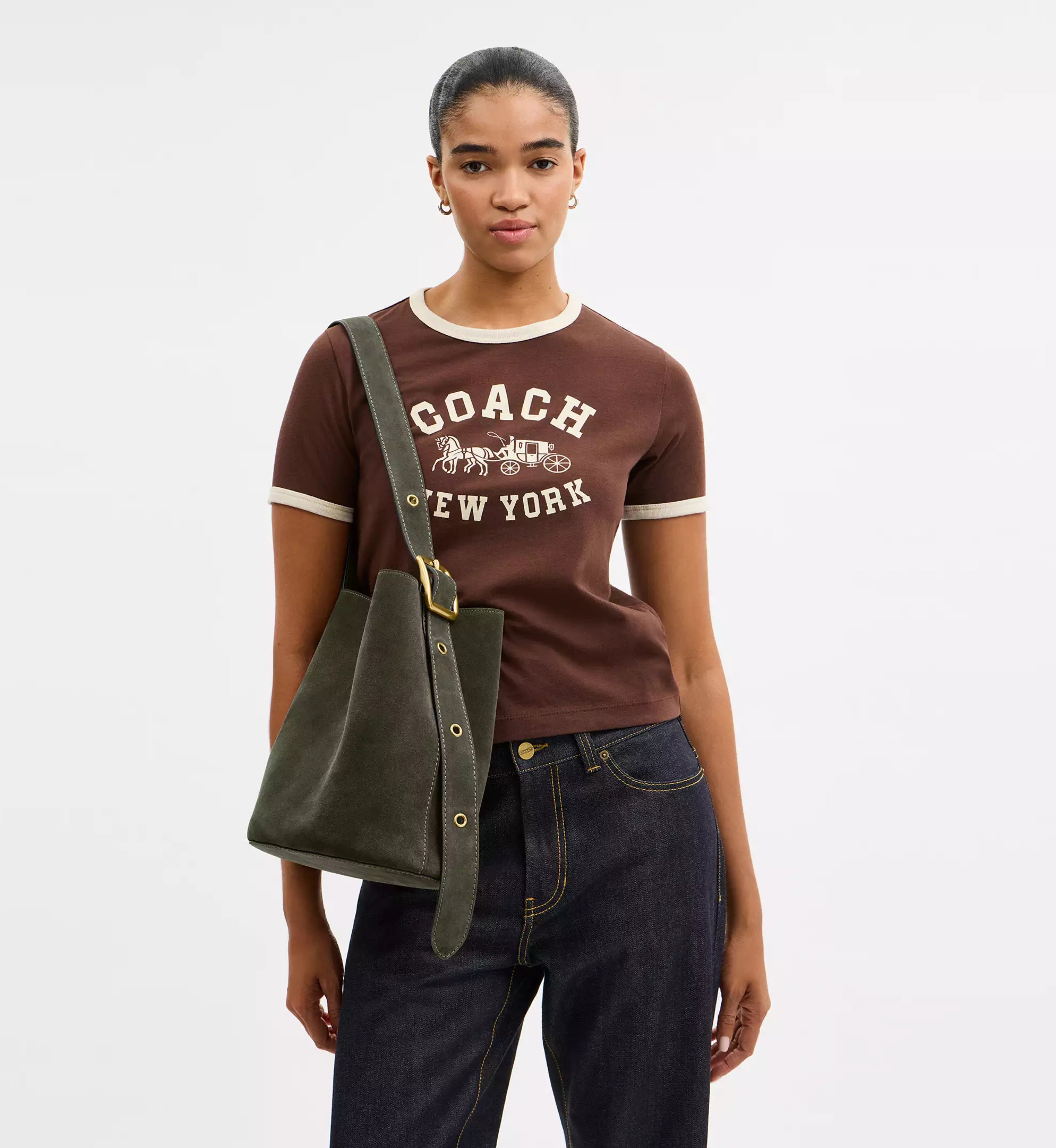 Coach Bleecker Bucket Bag 'Suede Brass Olive'