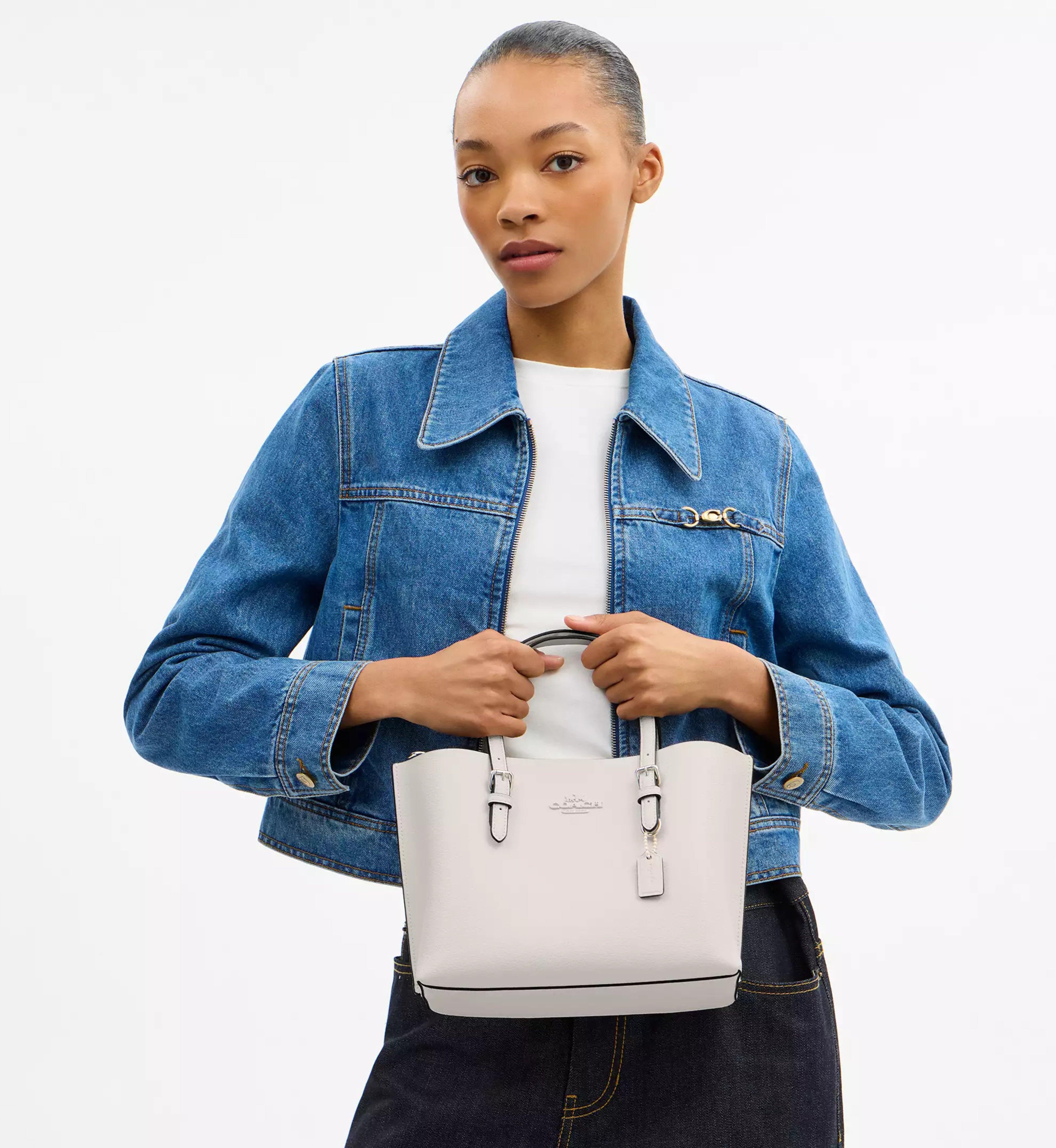 Coach Mollie Tote Bag 25 'Leather Silver Chalk'