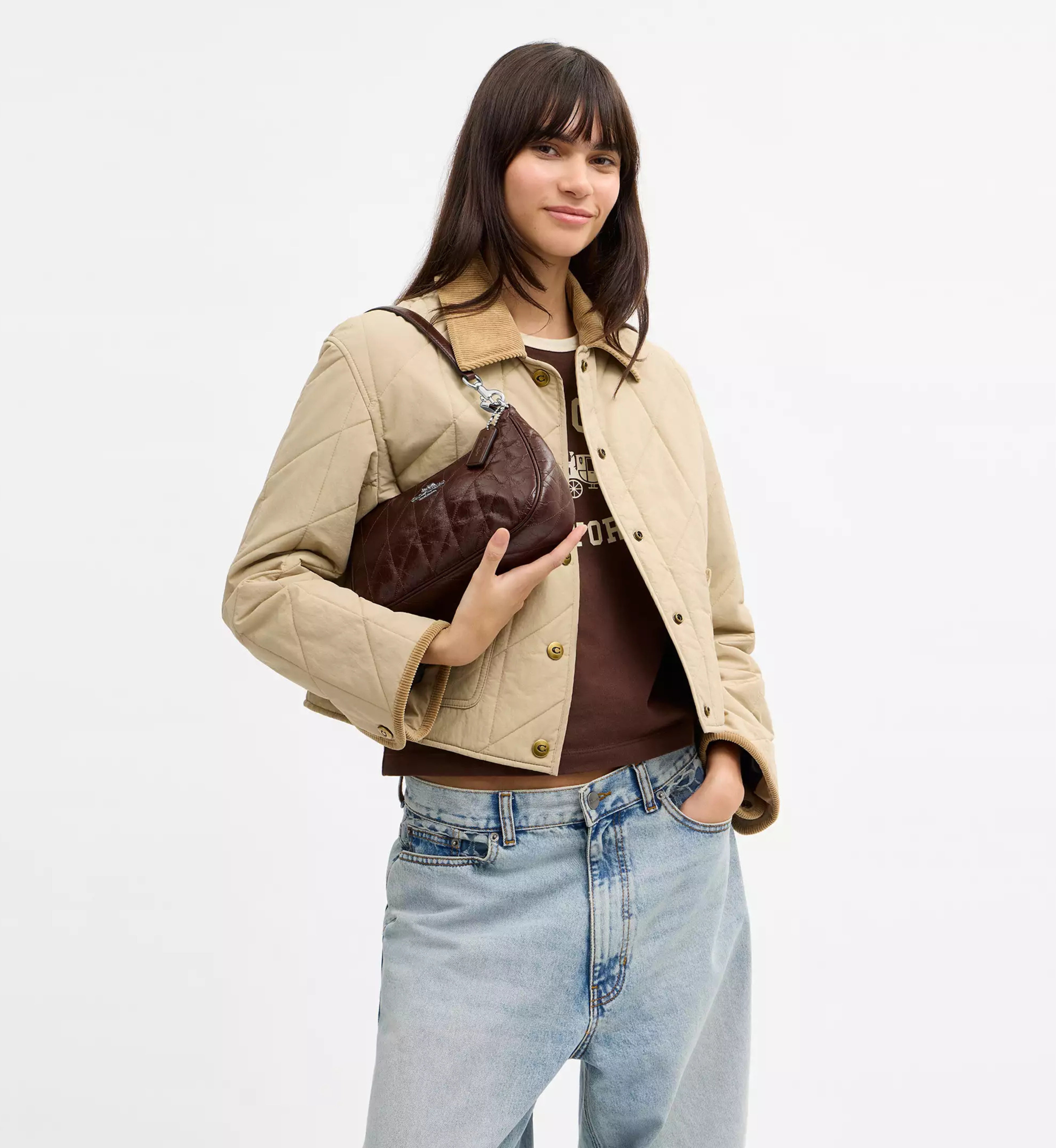 Coach Teri Shoulder Bag With Quilting 'Crinkle Leather Silver Maple'