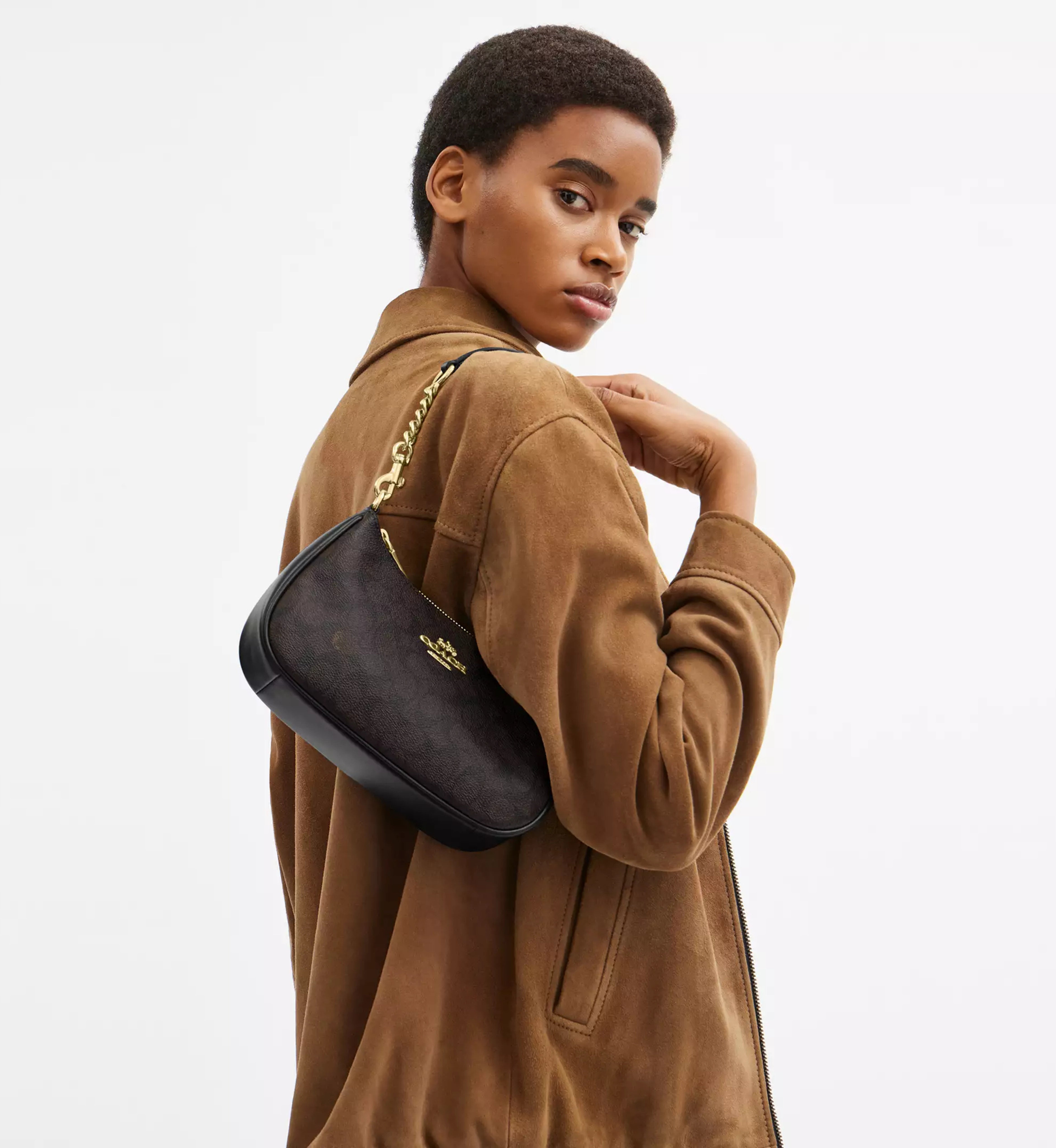 Coach Teri Shoulder Bag In Signature Canvas 'Signature Canvas Gold Walnut Black'