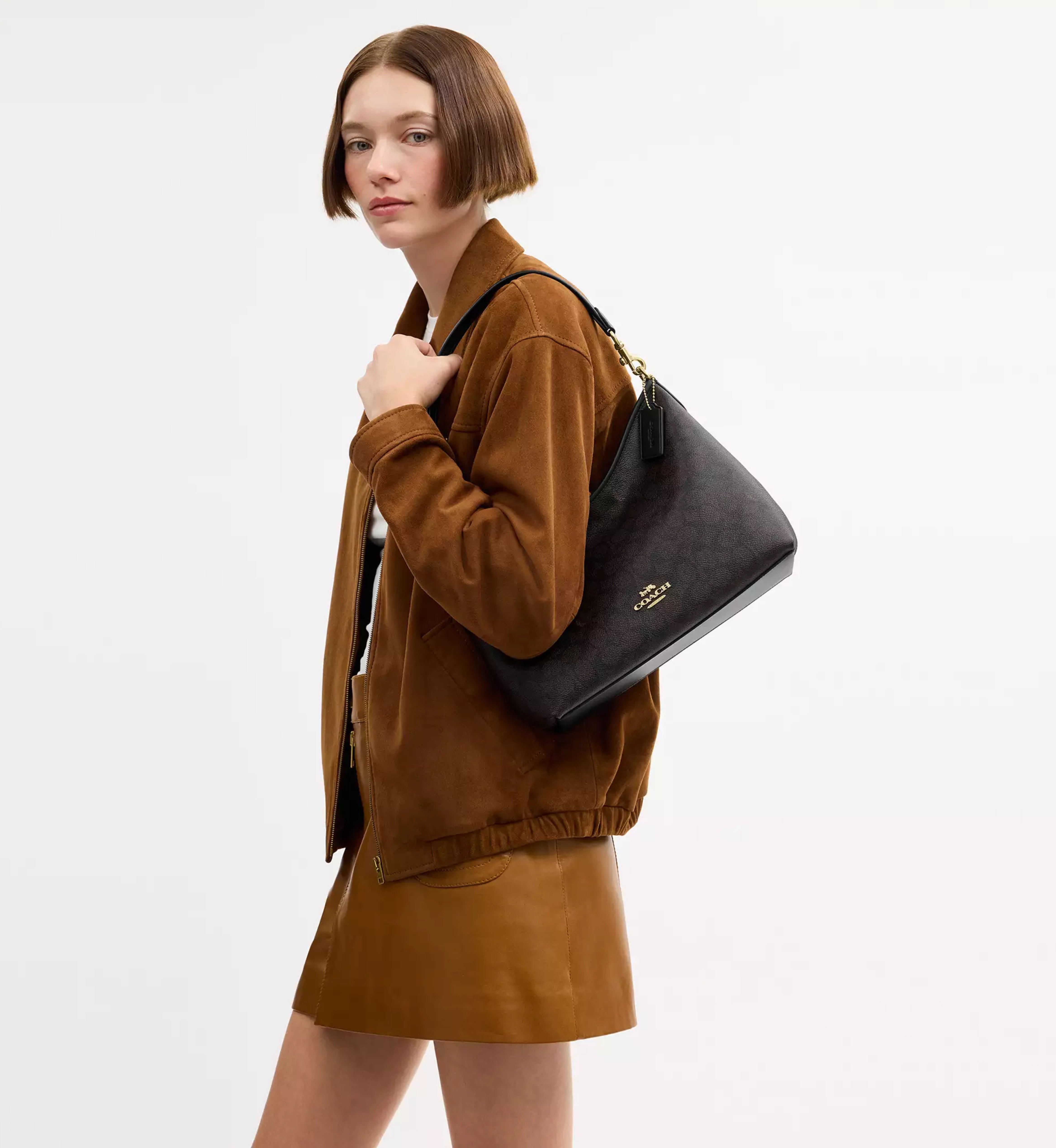 Coach Laurel Shoulder Bag In Signature Canvas 'Signature Canvas Gold Walnut Black'