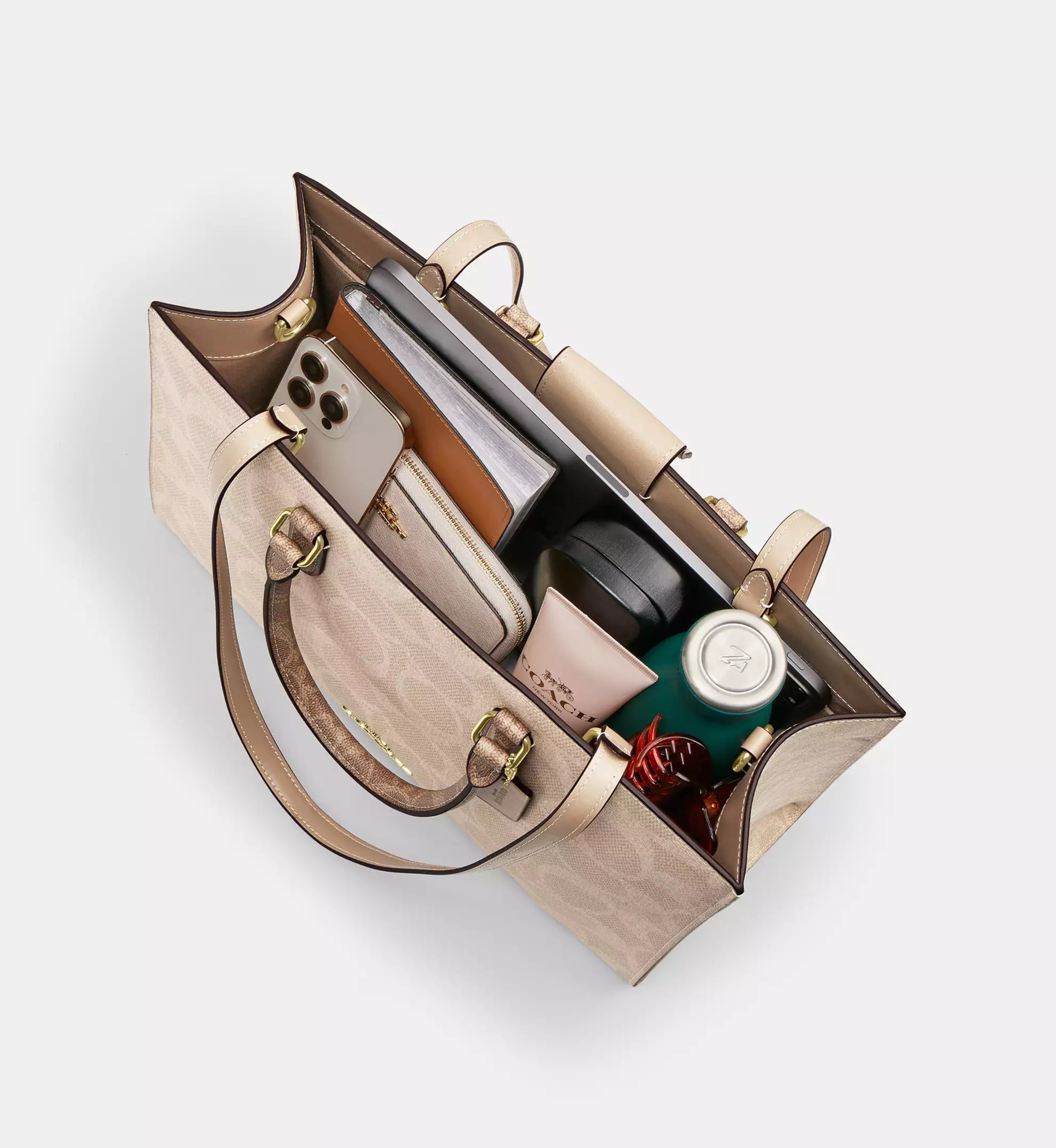 Coach Maggie Tote Bag In Blocked Signature Canvas 'Signature Canvas Gold Sand Tan'