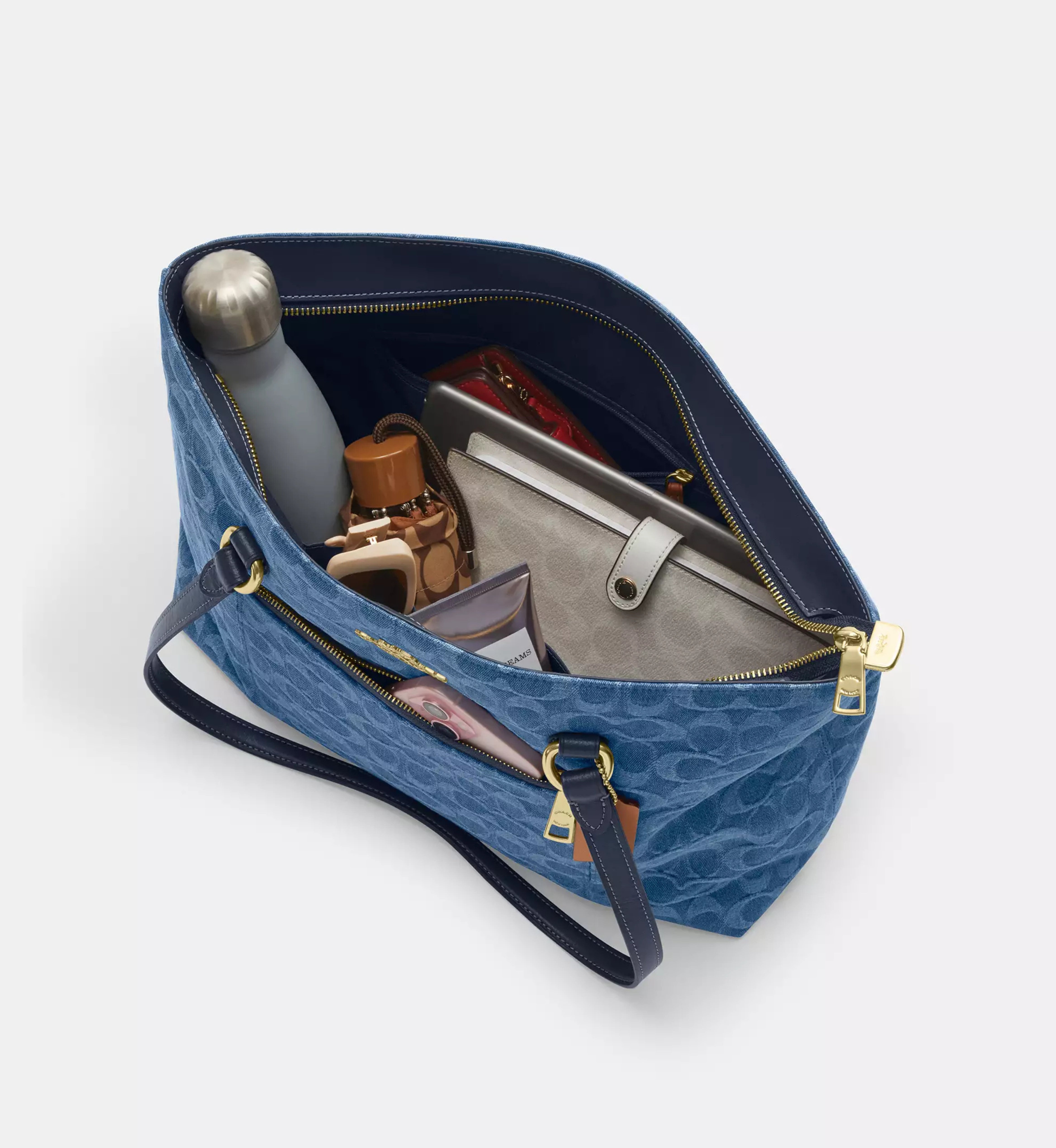 Coach Station Tote Bag In Signature Denim 'Denim Gold Indigo'