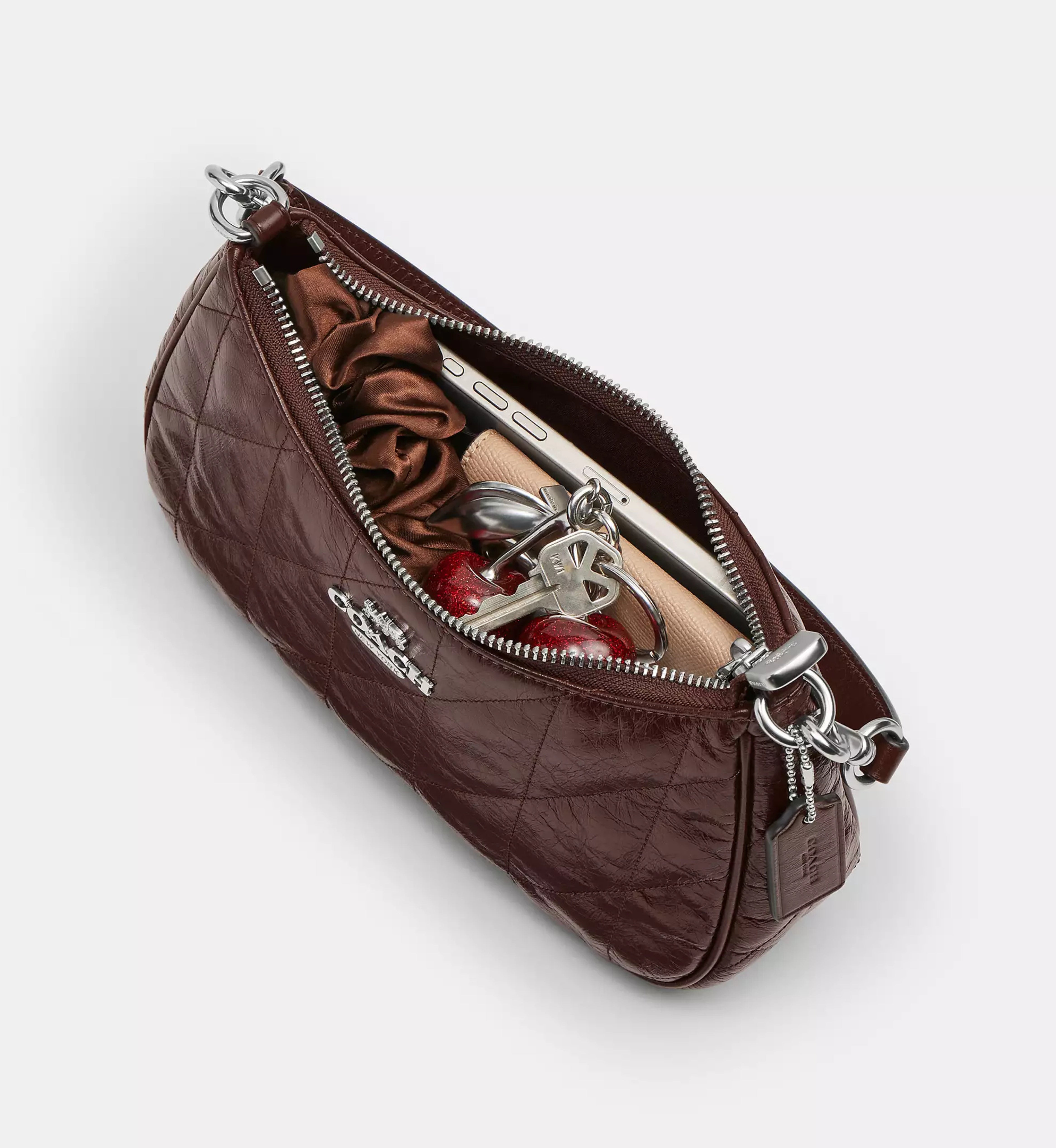 Coach Teri Shoulder Bag With Quilting 'Crinkle Leather Silver Maple'