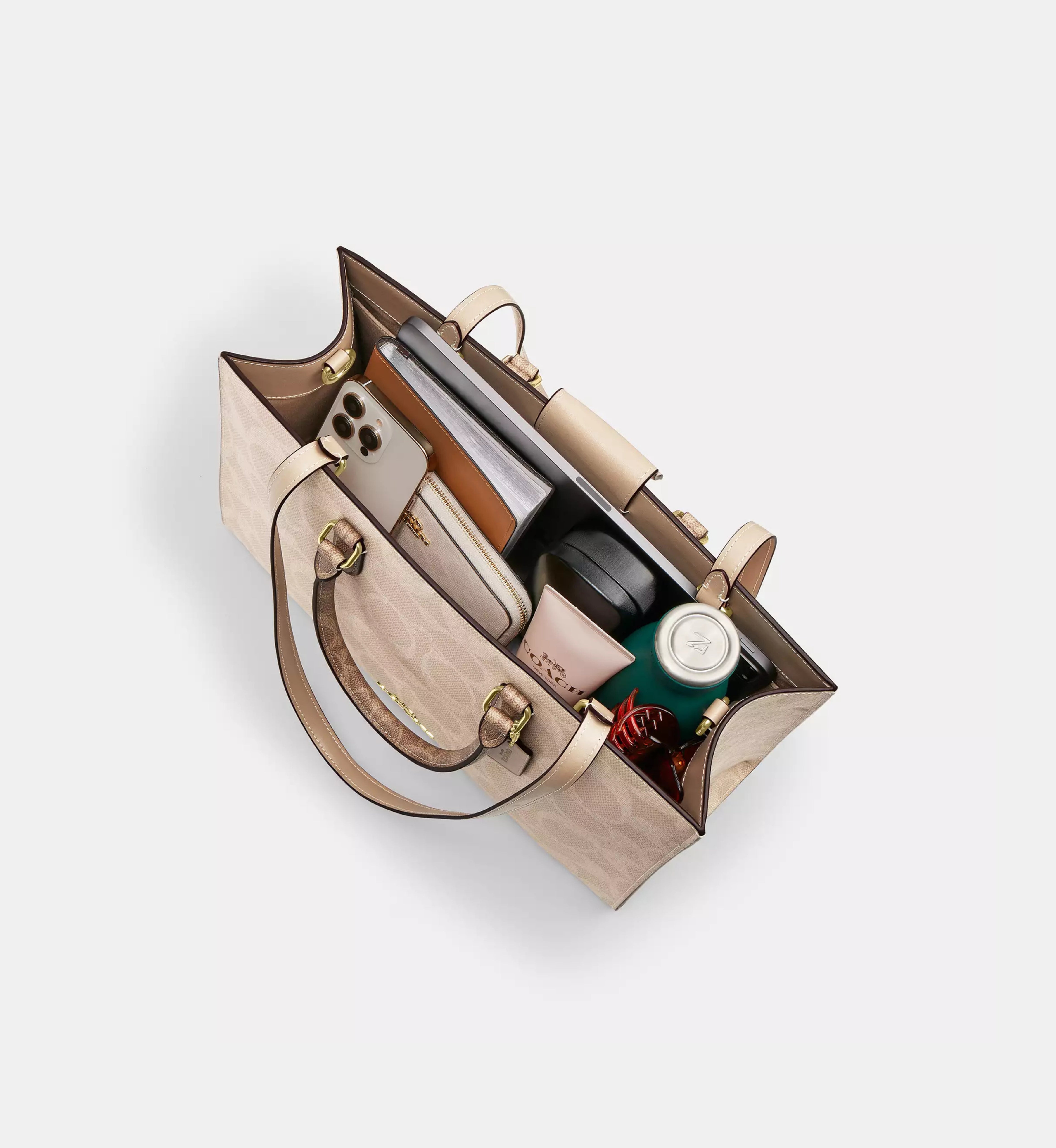 Coach Maggie Tote Bag In Blocked Signature Canvas 'Signature Canvas Gold Sand Tan'